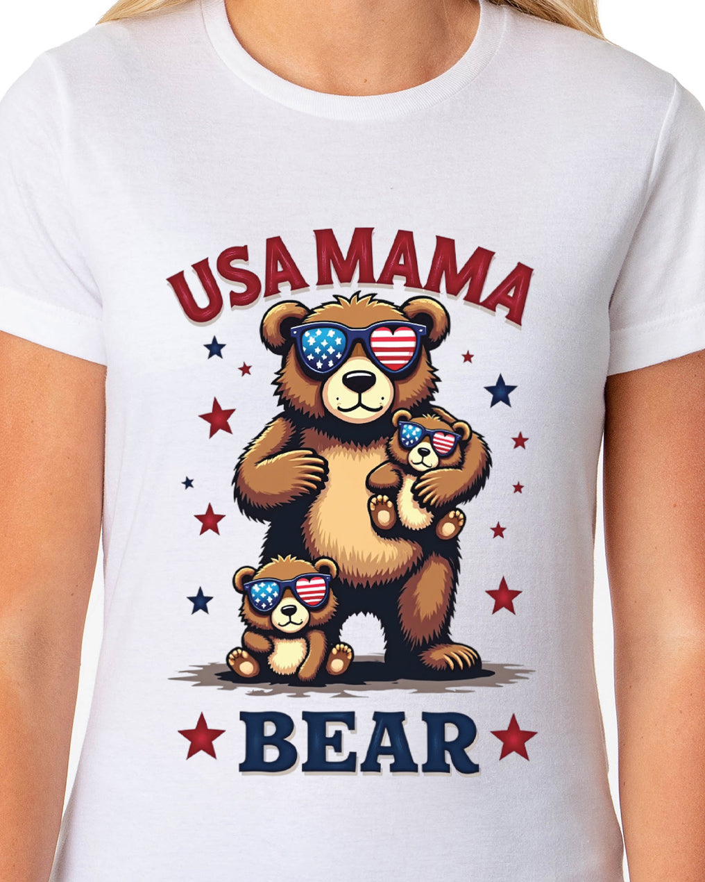 Mama Bear USA Women's 4th Of July Crewneck Short-Sleeve T-Shirt