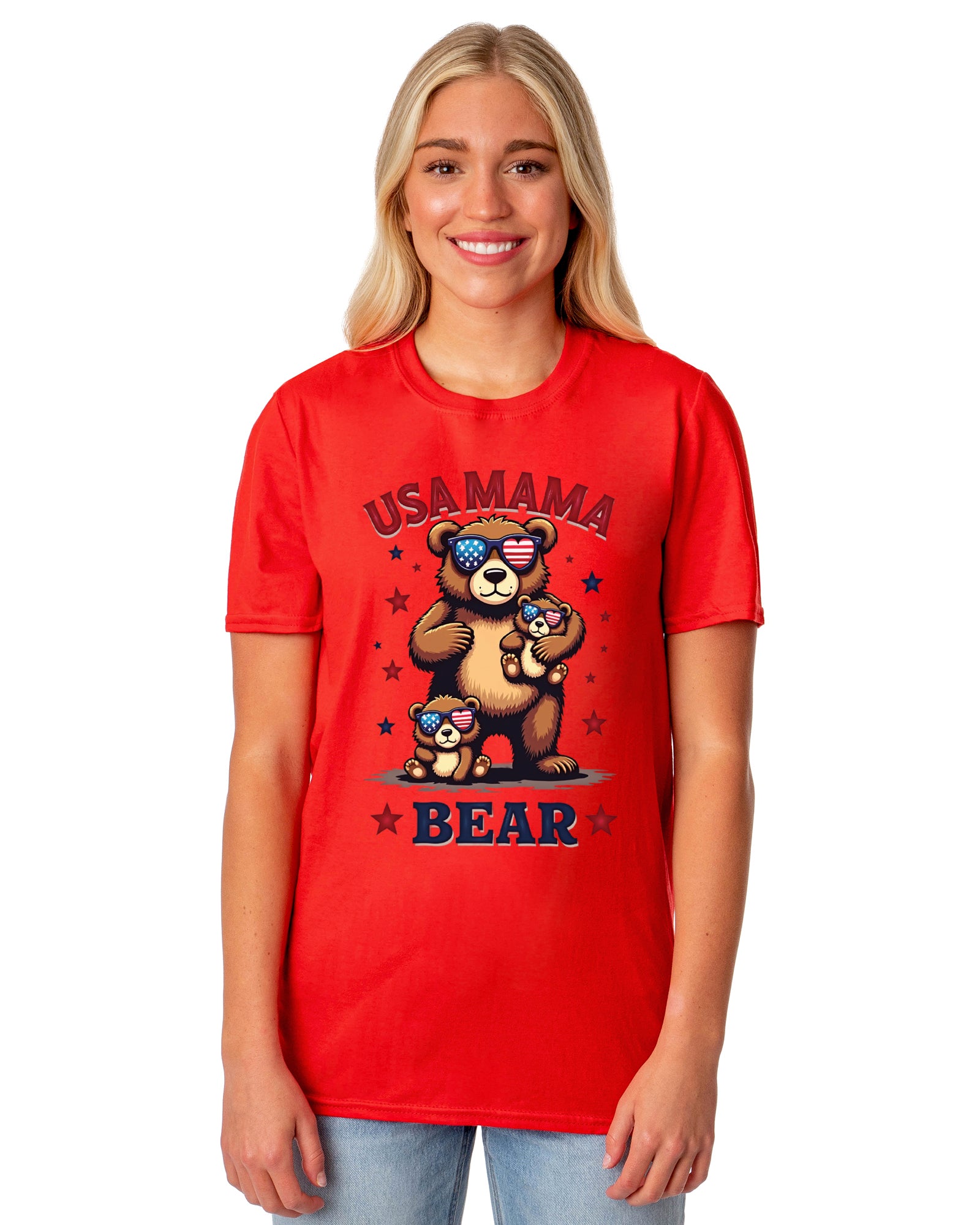 Mama Bear USA Women's 4th Of July Crewneck Short-Sleeve T-Shirt