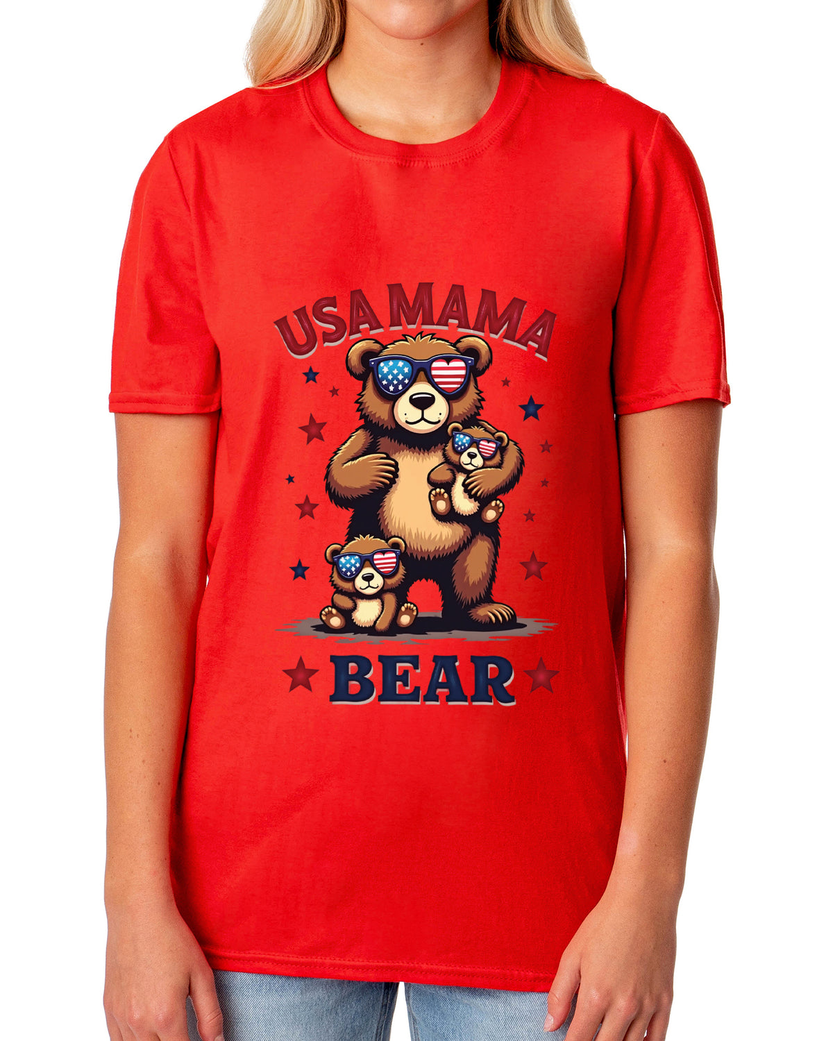 Mama Bear USA Women's 4th Of July Crewneck Short-Sleeve T-Shirt