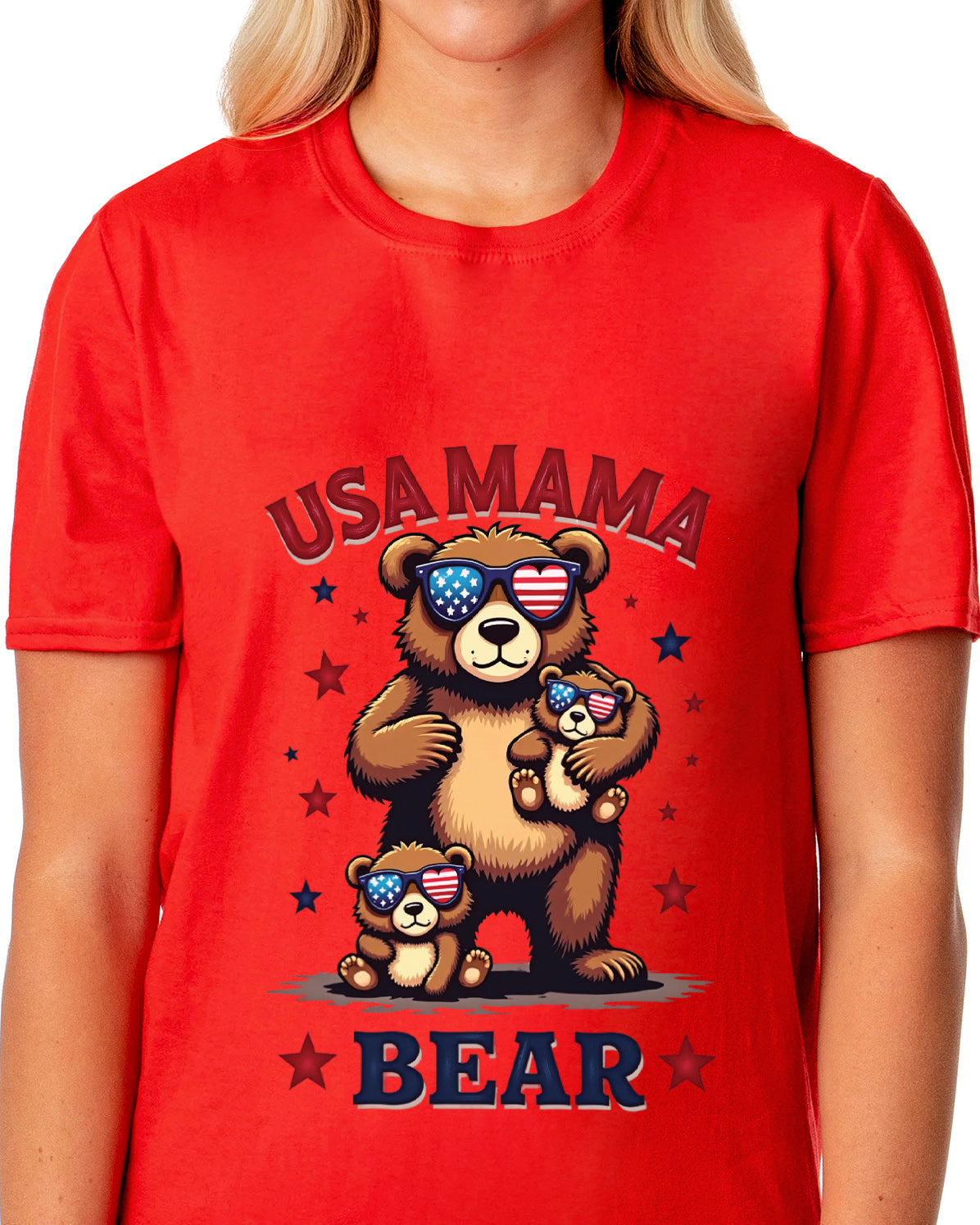 Mama Bear USA Women's 4th Of July Crewneck Short-Sleeve T-Shirt