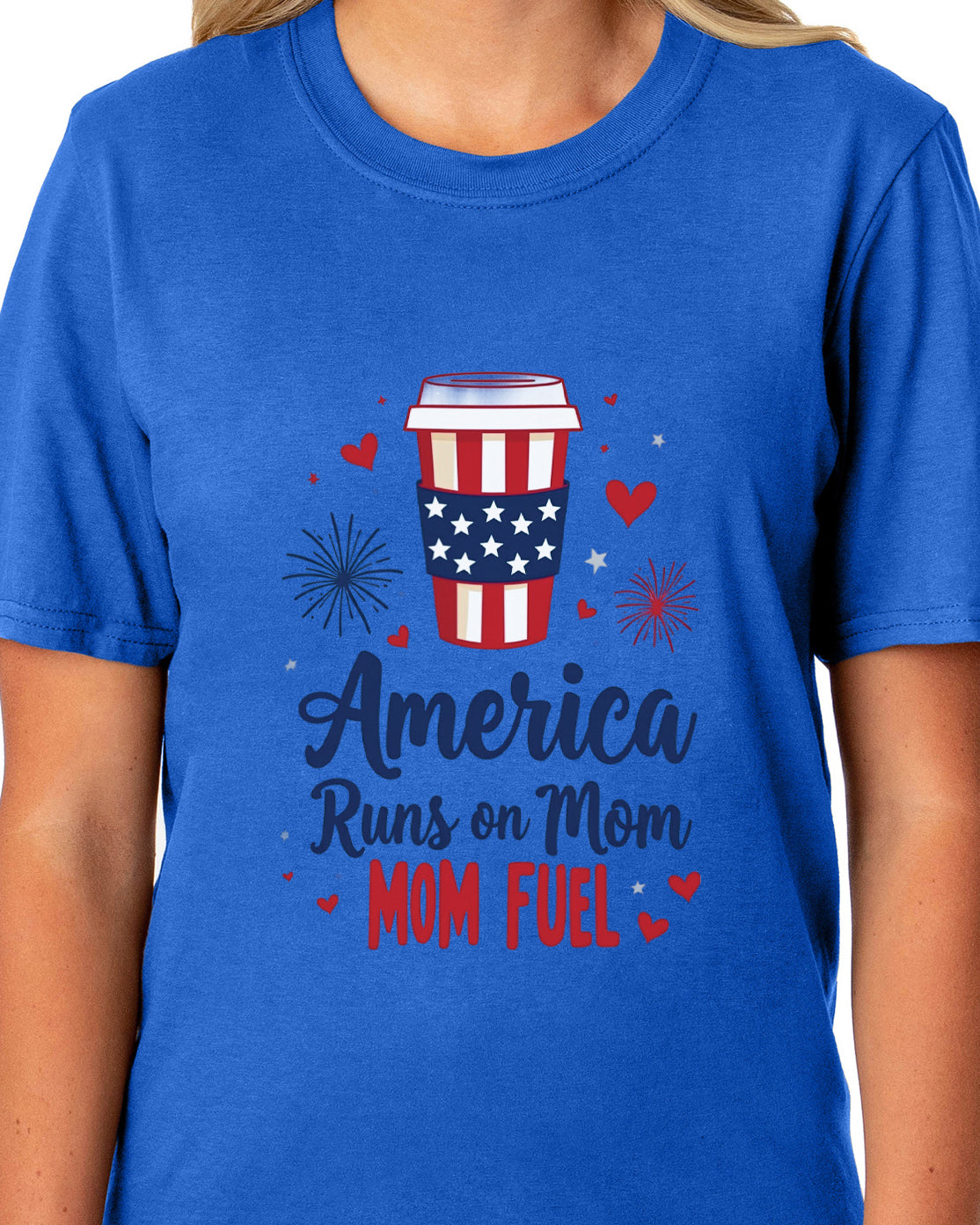 Patriotic T-Shirt Women's America Runs On Mom Fuel USA Adult Novelty (Blue, Medium)