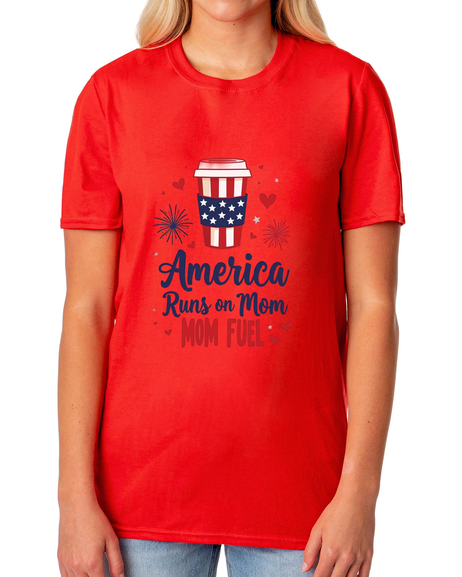 Runs On Mom Coffee Women's 4th Of July Crewneck Short-Sleeve T-Shirt