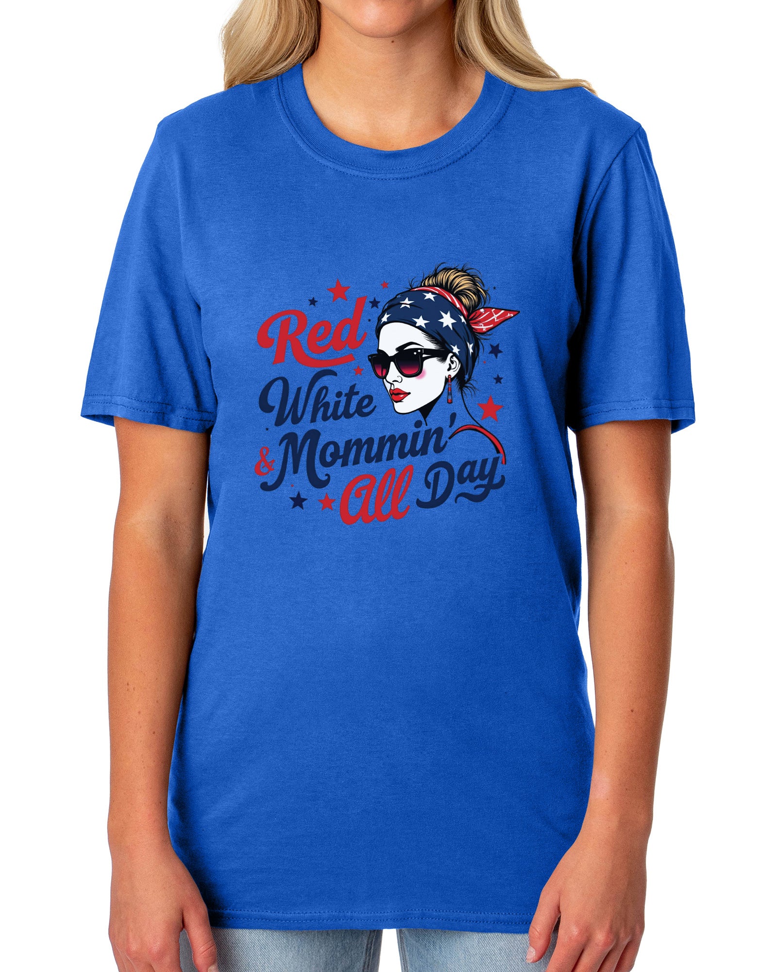 American 4Th of July T-Shirt Women's Red White & Mommin' USA Adult Tee