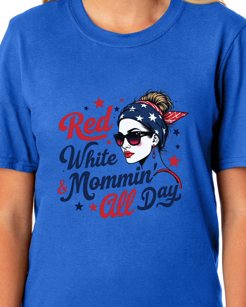 American 4Th of July T-Shirt Women's Red White & Mommin' USA Adult Tee