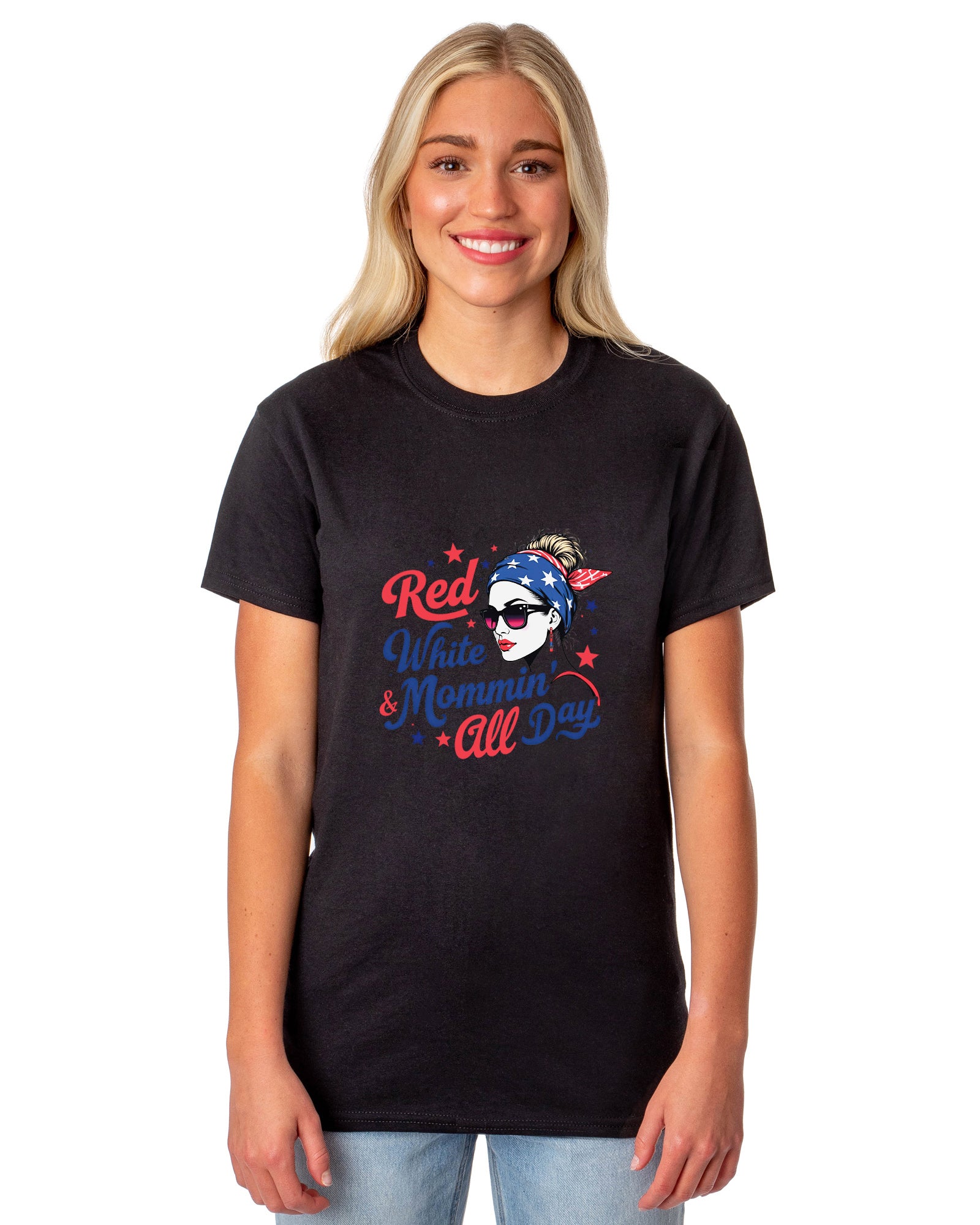 American 4Th of July T-Shirt Women's Red White & Mommin' USA Adult Tee