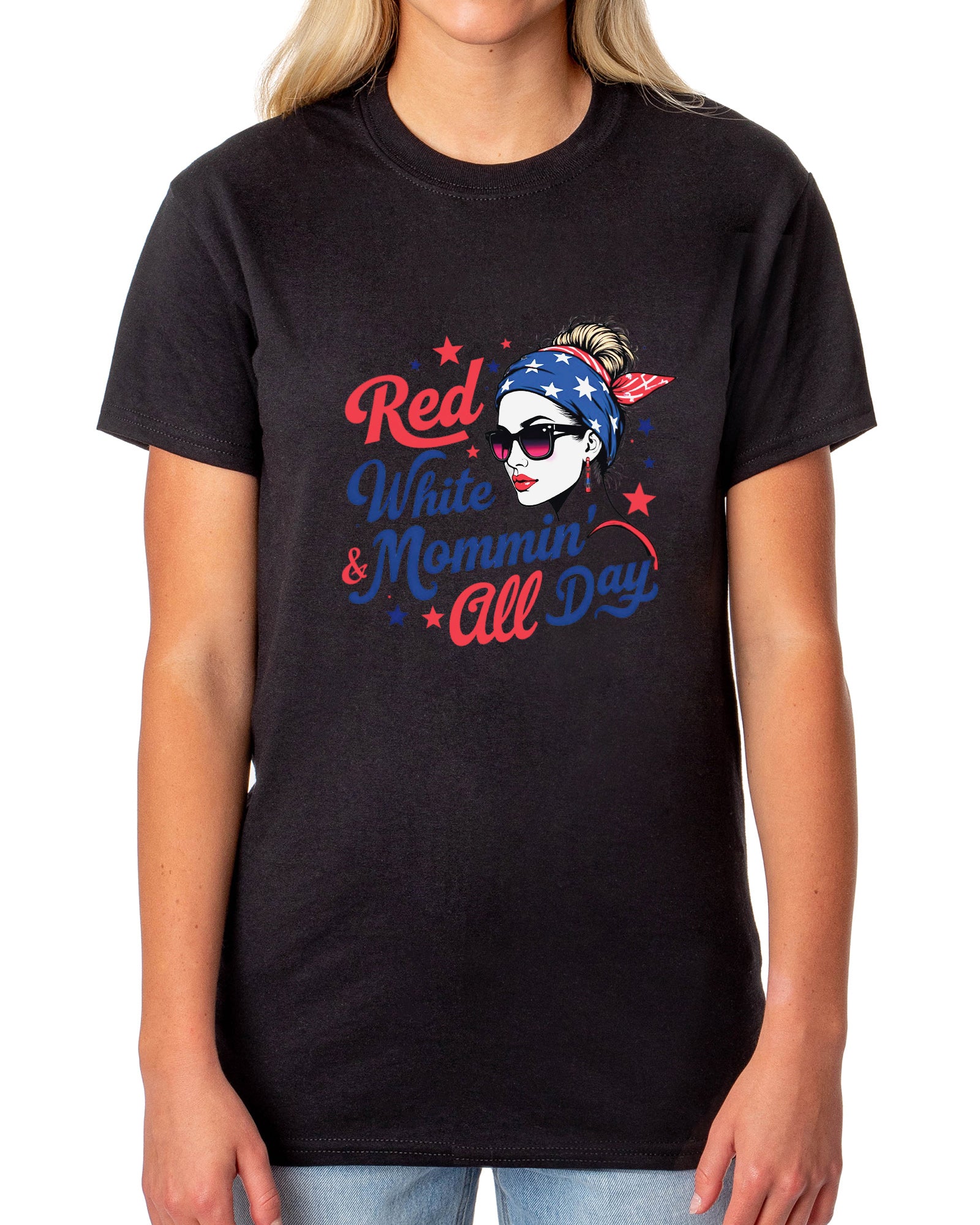 American 4Th of July T-Shirt Women's Red White & Mommin' USA Adult Tee