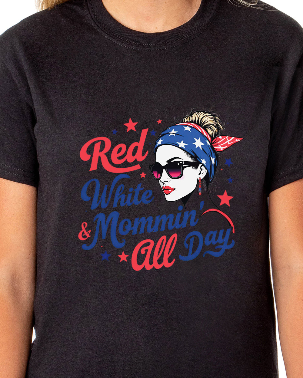 American 4Th of July T-Shirt Women's Red White & Mommin' USA Adult Tee