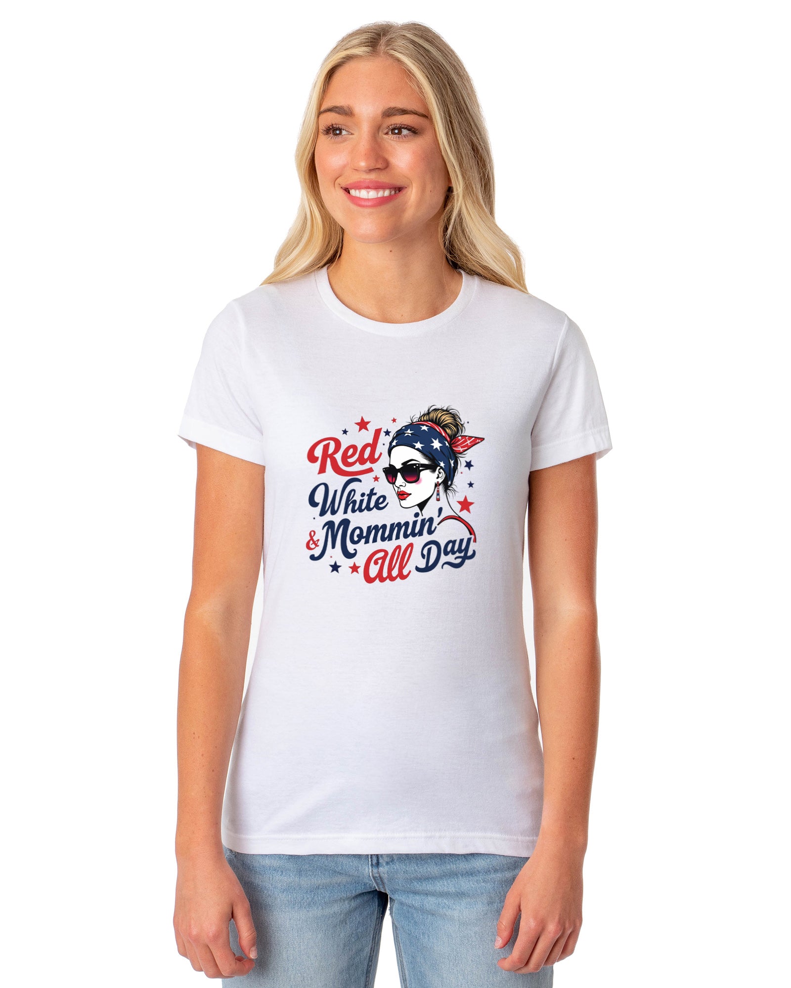 American 4Th of July T-Shirt Women's Red White & Mommin' USA Adult Tee