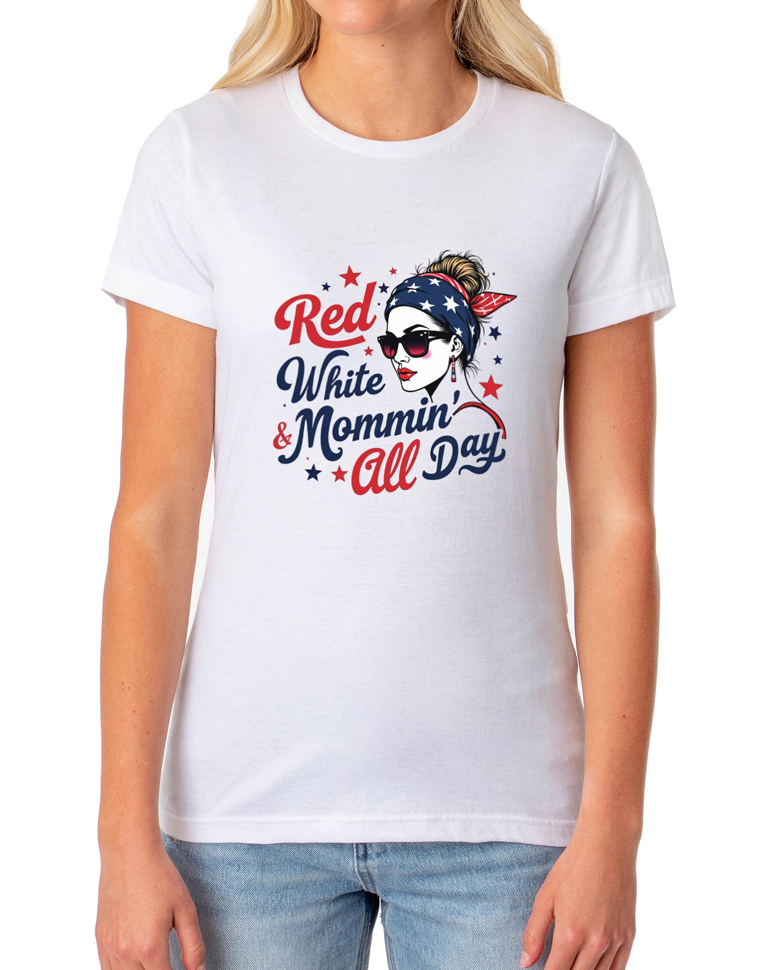 American 4Th of July T-Shirt Women's Red White & Mommin' USA Adult Tee