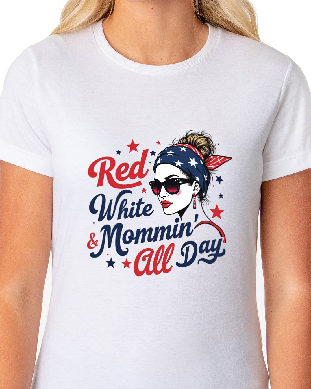 American 4Th of July T-Shirt Women's Red White & Mommin' USA Adult Tee
