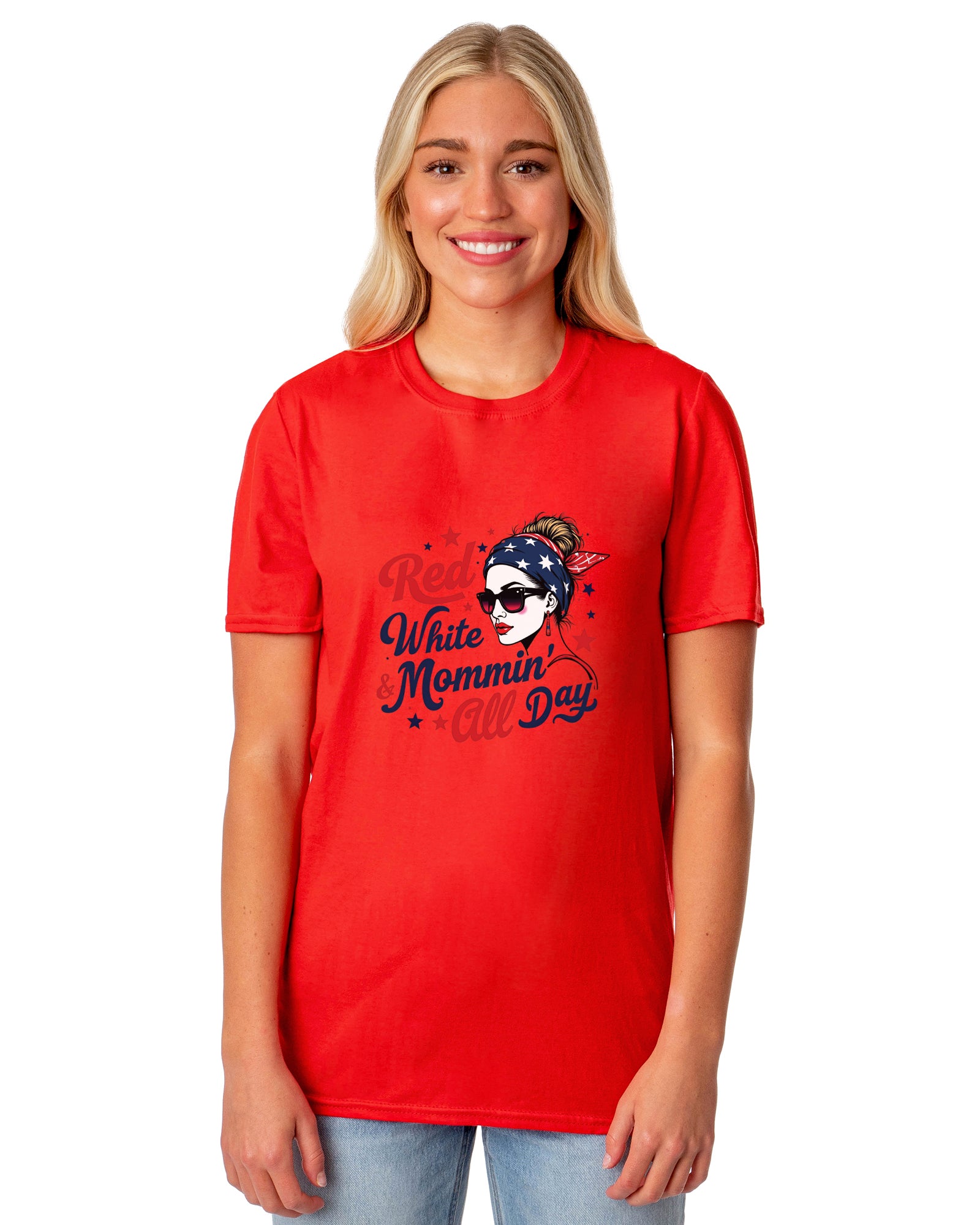 American 4Th of July T-Shirt Women's Red White & Mommin' USA Adult Tee