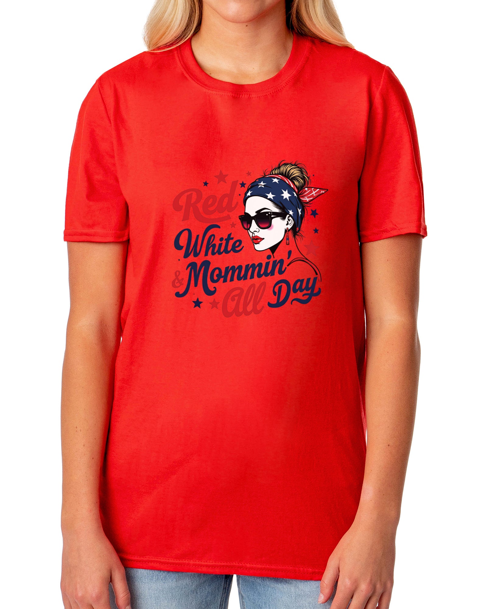 American 4Th of July T-Shirt Women's Red White & Mommin' USA Adult Tee
