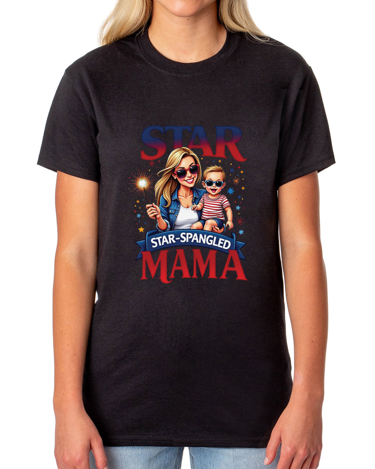 4th of July Women's T-Shirt Star Spangled Mama Patriotic Sparkler