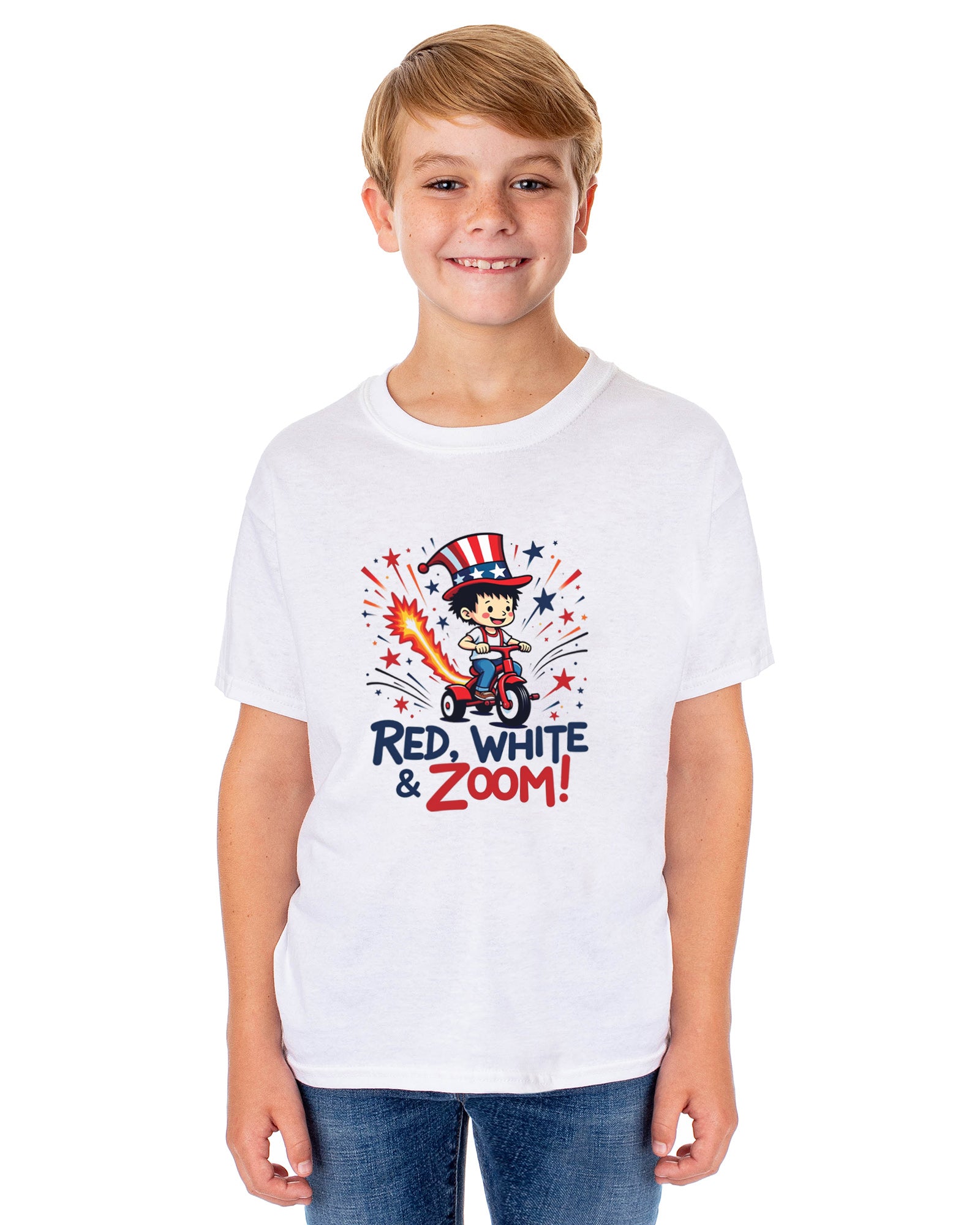 Boys' 4th of July Red, White, & Zoom! American USA Funny T-Shirt For Kids