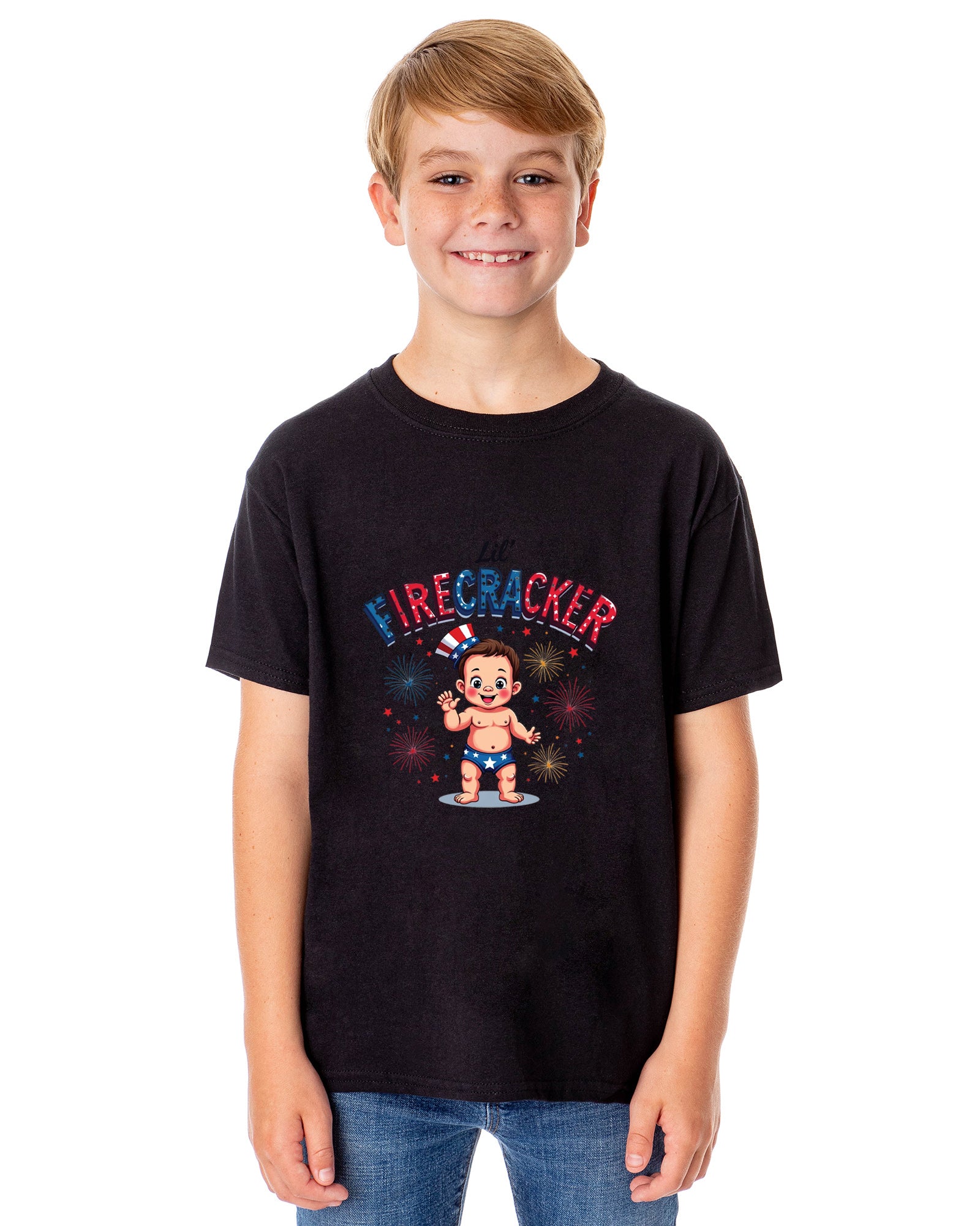 Lil' Firecracker Boys' 4th of July Short-Sleeve Funny T-Shirt