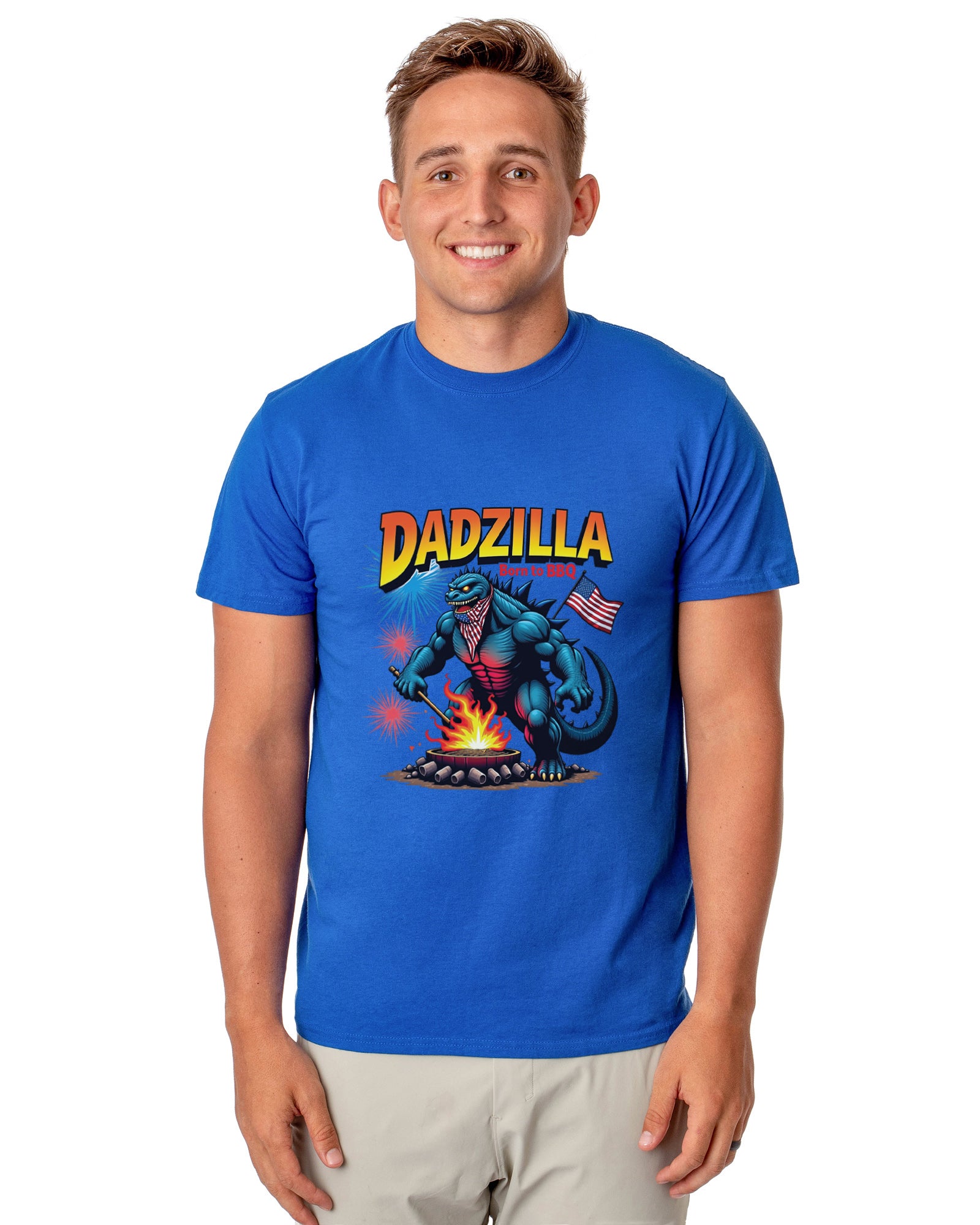 Men's Dadzilla Born To BBQ Patriotic Funny T-Shirt For Adults