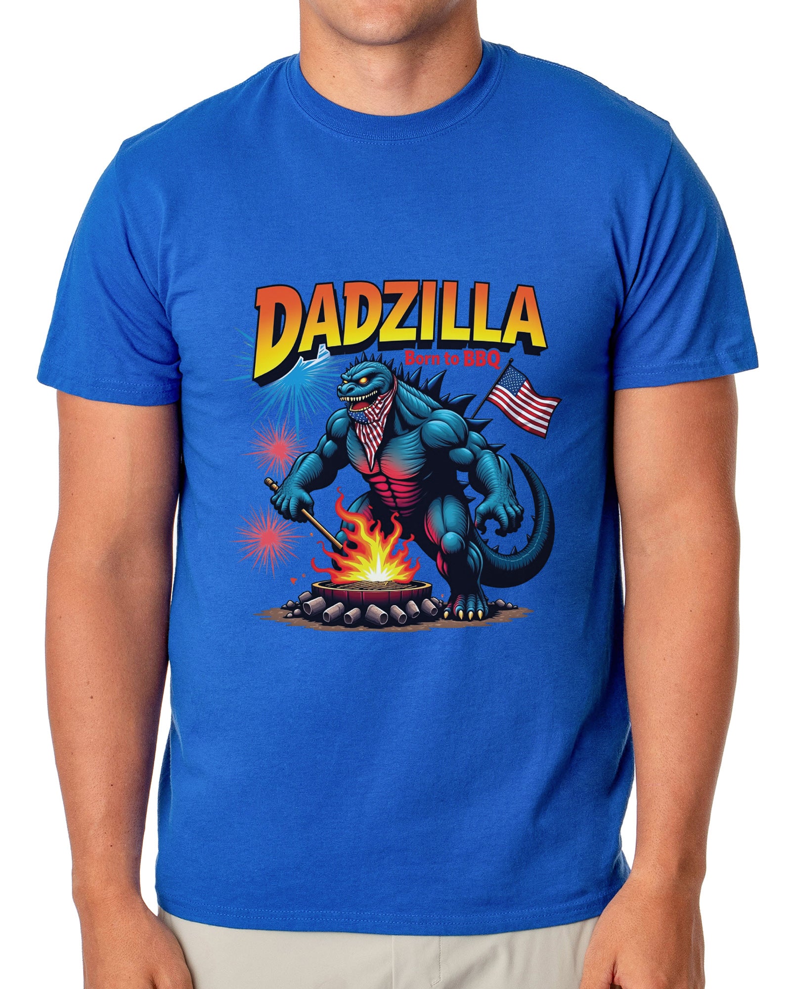 Men's Dadzilla Born To BBQ Patriotic Funny T-Shirt For Adults