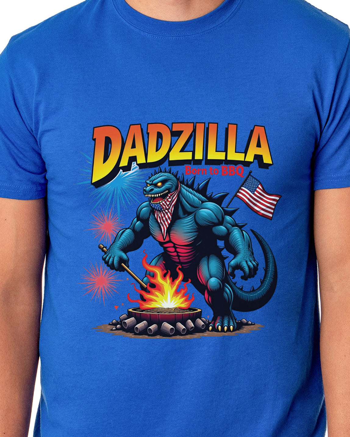 Men's Dadzilla Born To BBQ Patriotic Funny T-Shirt For Adults