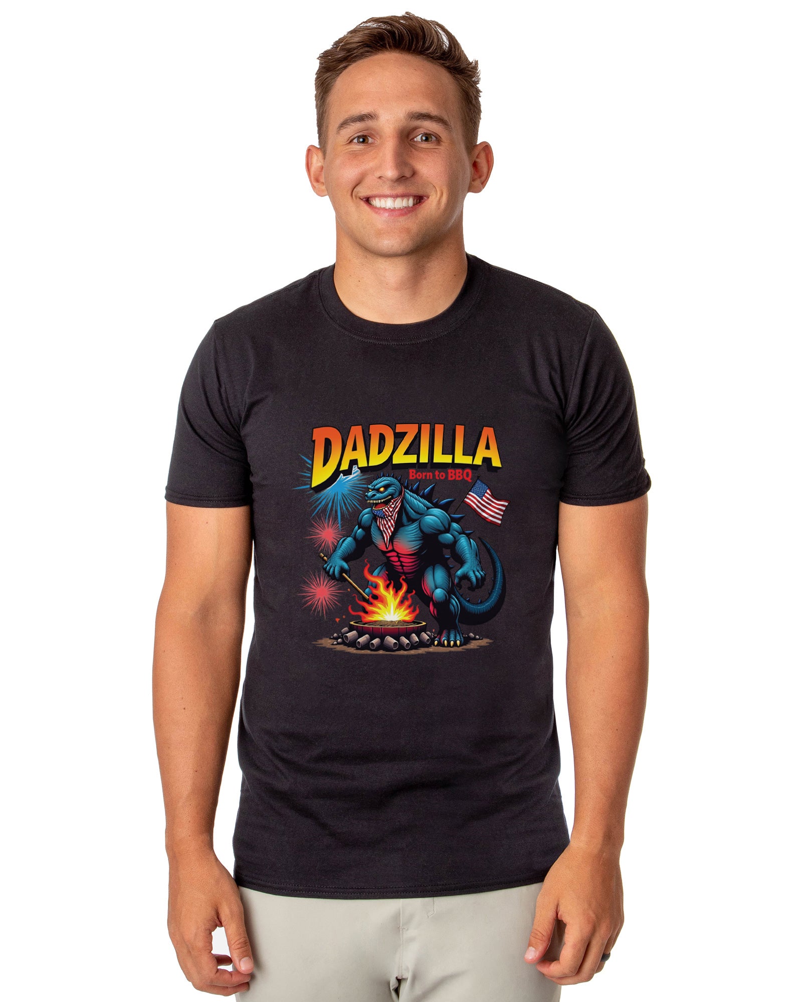 Men's Dadzilla Born To BBQ Patriotic Funny T-Shirt For Adults