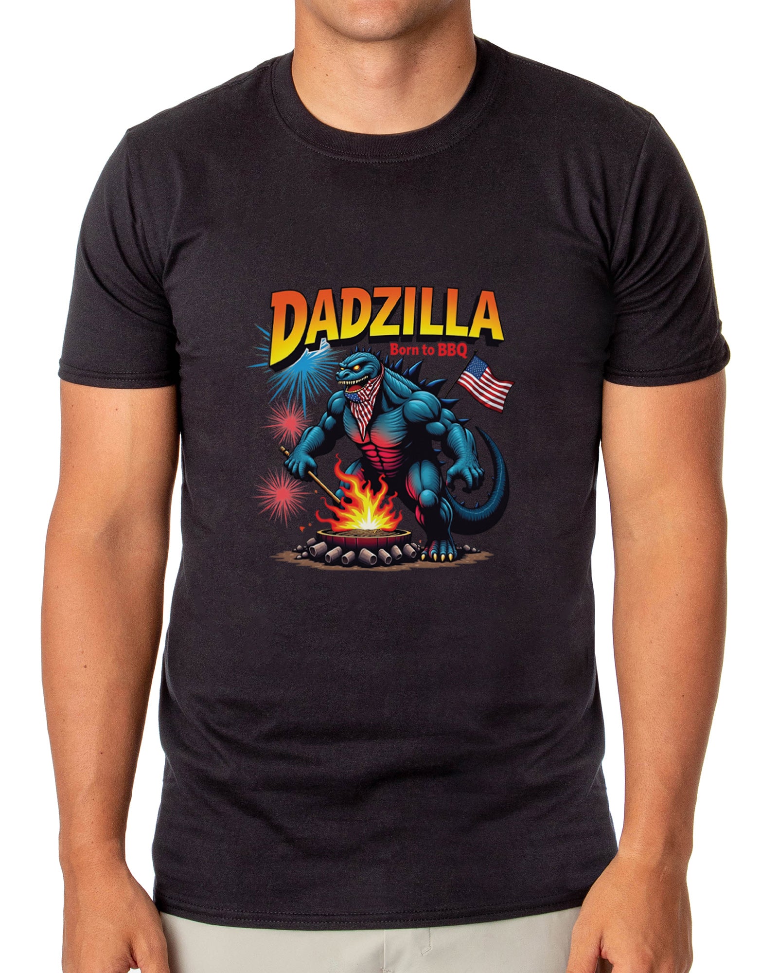 Men's Dadzilla Born To BBQ Patriotic Funny T-Shirt For Adults
