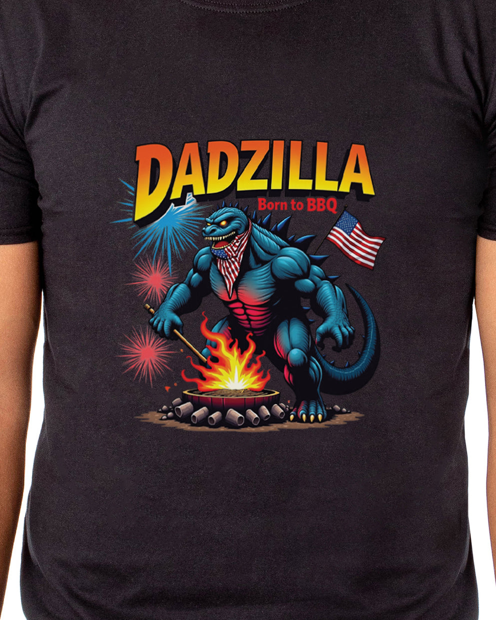 Men's Dadzilla Born To BBQ Patriotic Funny T-Shirt For Adults