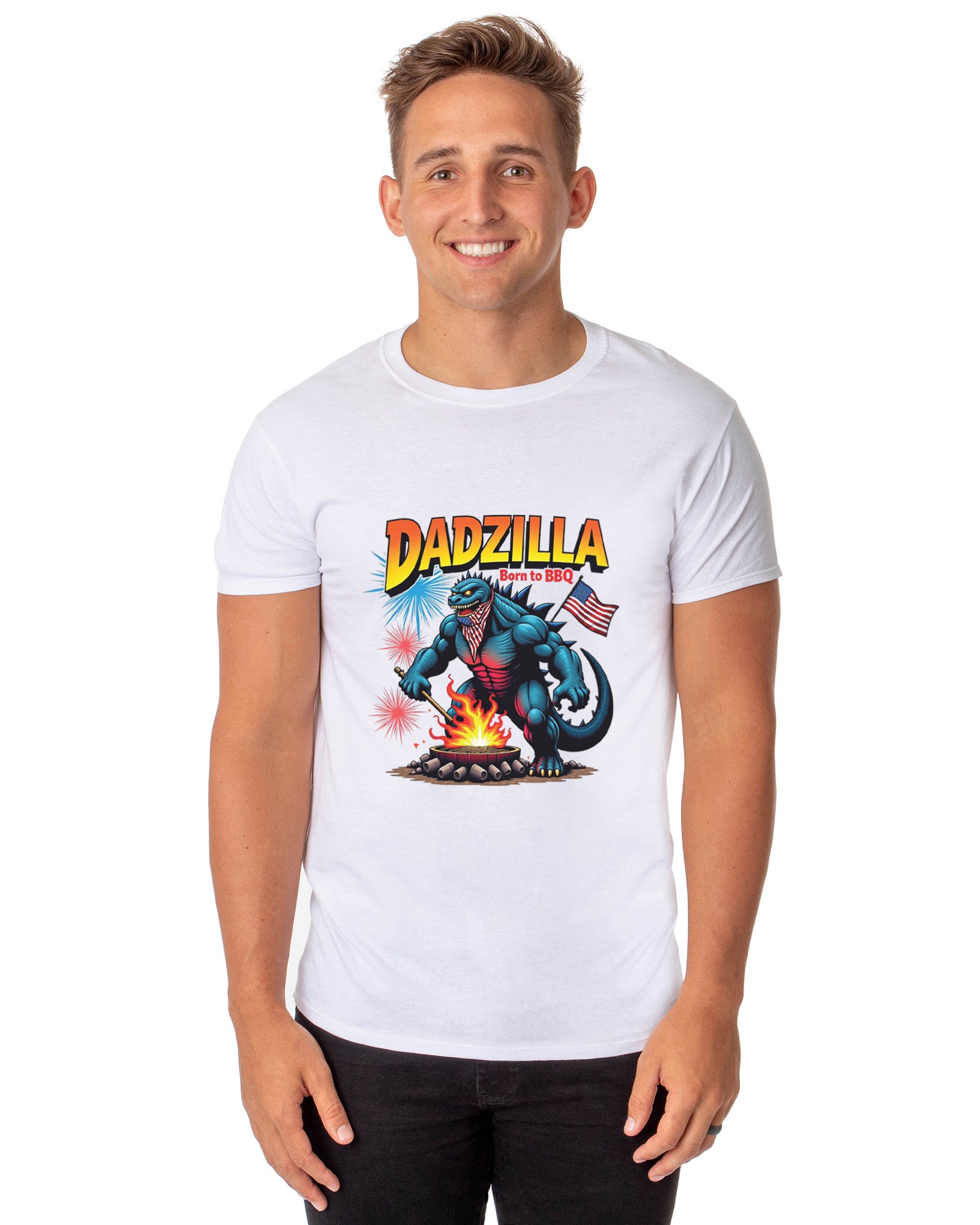 Men's Dadzilla Born To BBQ Patriotic Funny T-Shirt For Adults