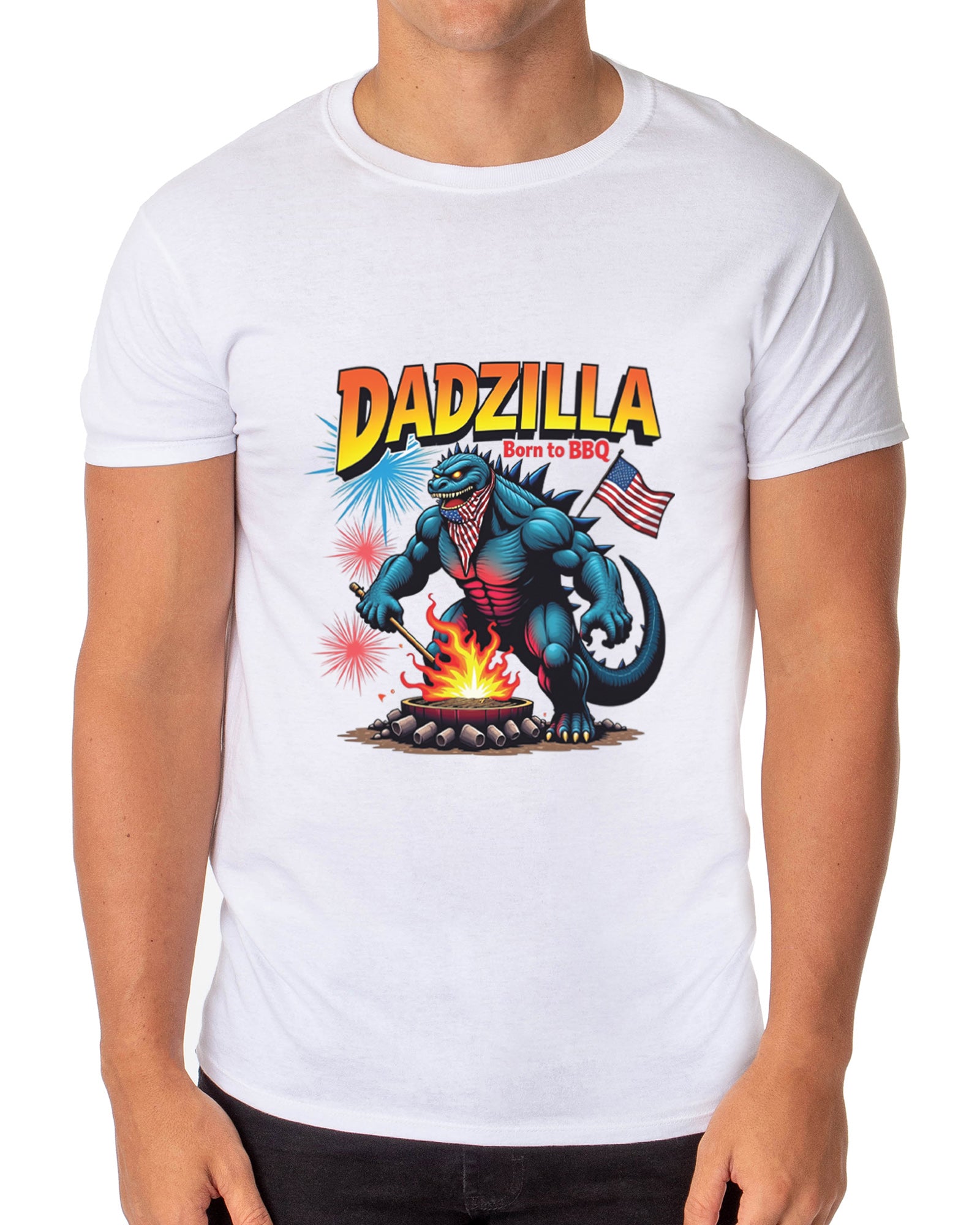 Fourth Of July Men's Dadzilla Born To BBQ Patriotic Novelty T-Shirt