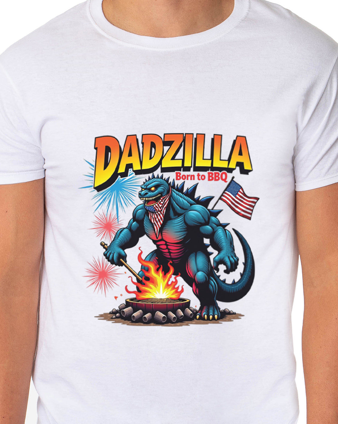 Men's Dadzilla Born To BBQ Patriotic Funny T-Shirt For Adults