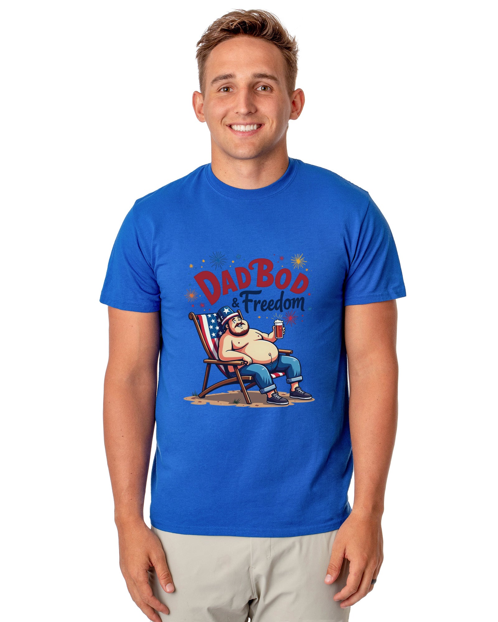 Dadbod And Freedom Men's Patriotic Festive Fourth of July Parody Funny Short-Sleeve T-Shirt