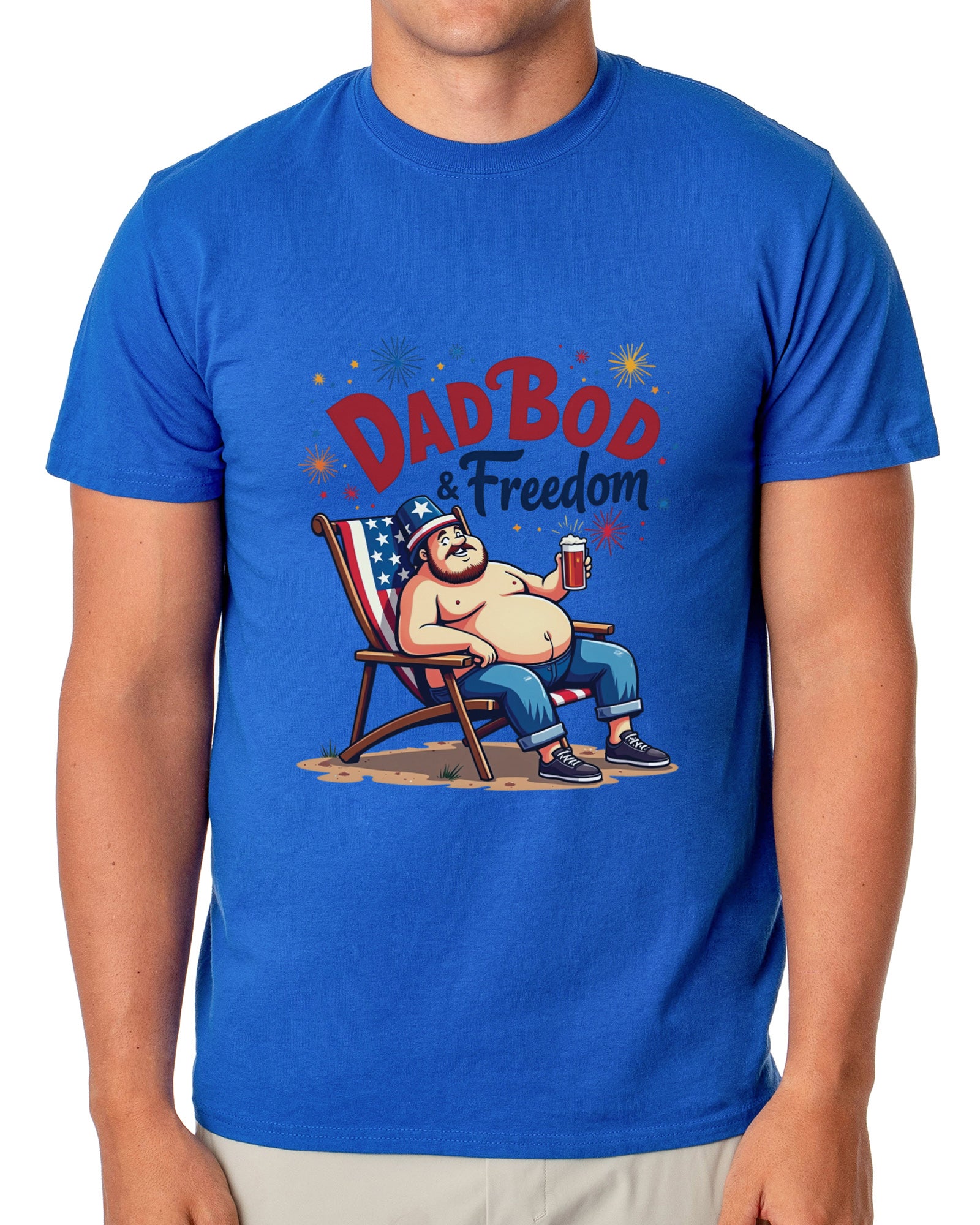 Dadbod And Freedom Men's Patriotic Festive Fourth of July Parody Funny Short-Sleeve T-Shirt