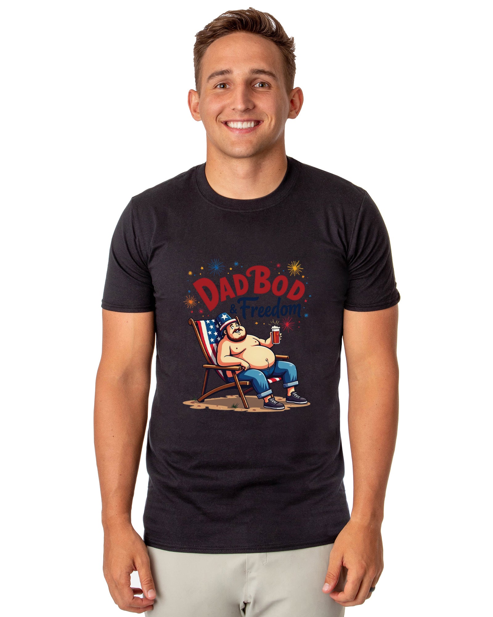 Dadbod And Freedom Men's Patriotic Festive Fourth of July Parody Funny Short-Sleeve T-Shirt