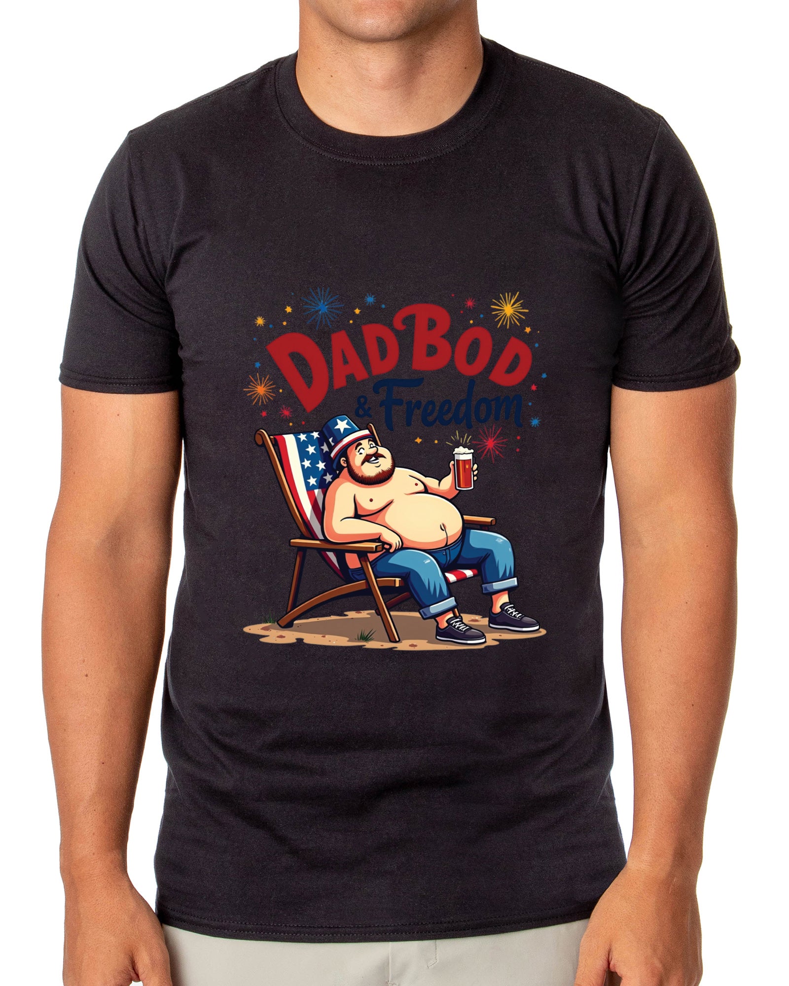 Dadbod And Freedom Men's Patriotic Festive Fourth of July Parody Funny Short-Sleeve T-Shirt