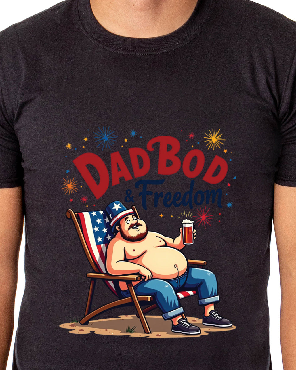 Dadbod And Freedom Men's Patriotic Festive Fourth of July Parody Funny Short-Sleeve T-Shirt