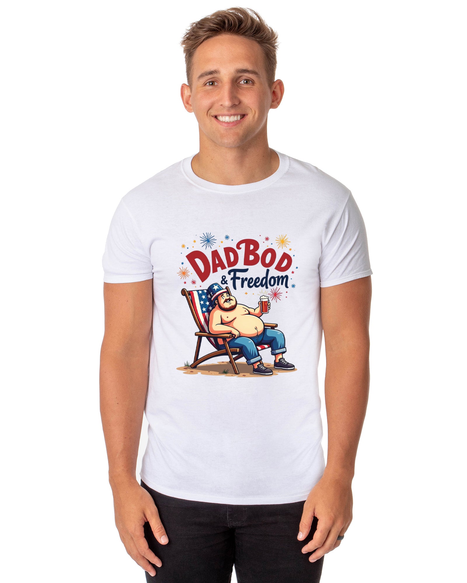 Dadbod And Freedom Men's Patriotic Festive Fourth of July Parody Funny Short-Sleeve T-Shirt