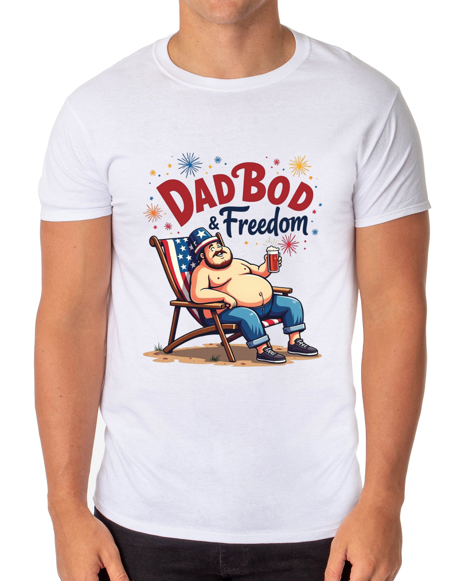 Dadbod And Freedom Men's Patriotic Festive Fourth of July Parody Funny Short-Sleeve T-Shirt