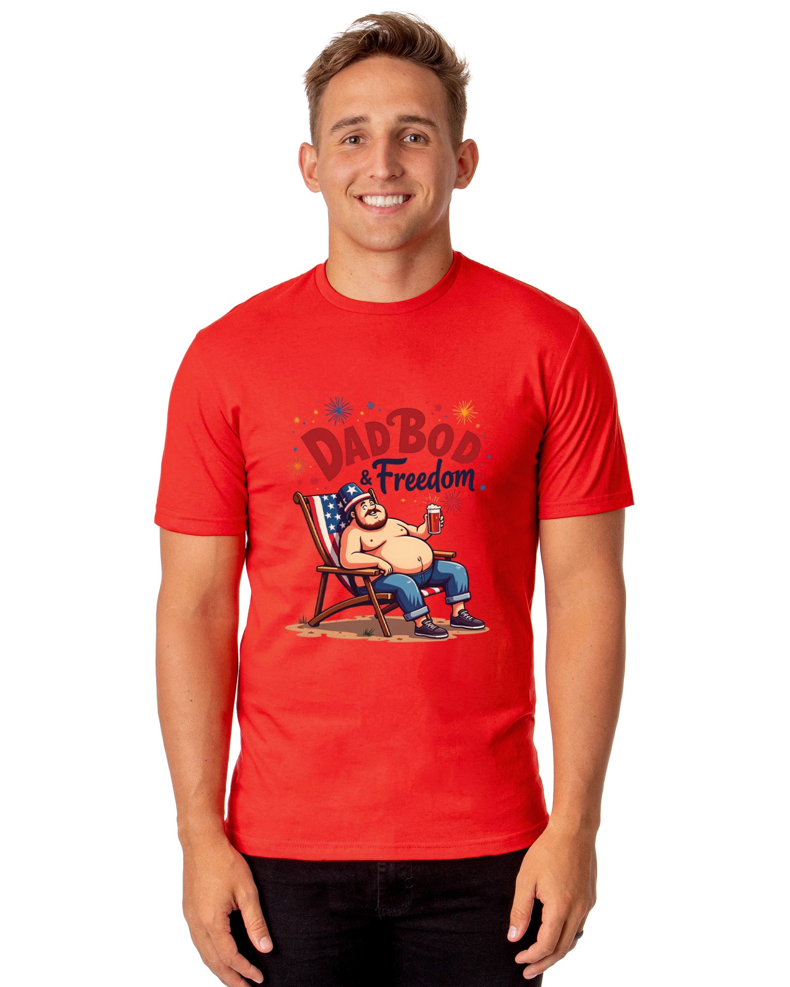 Dadbod And Freedom Men's Patriotic Festive Fourth of July Parody Funny Short-Sleeve T-Shirt