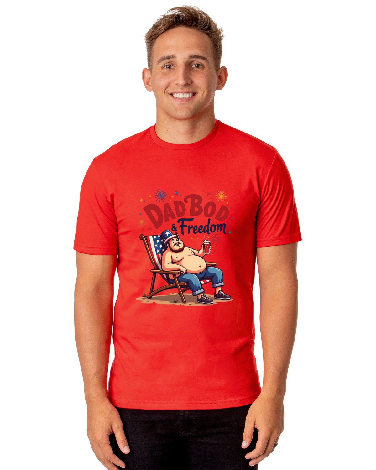 Dadbod And Freedom Men's Patriotic Festive Fourth of July Parody Funny Short-Sleeve T-Shirt