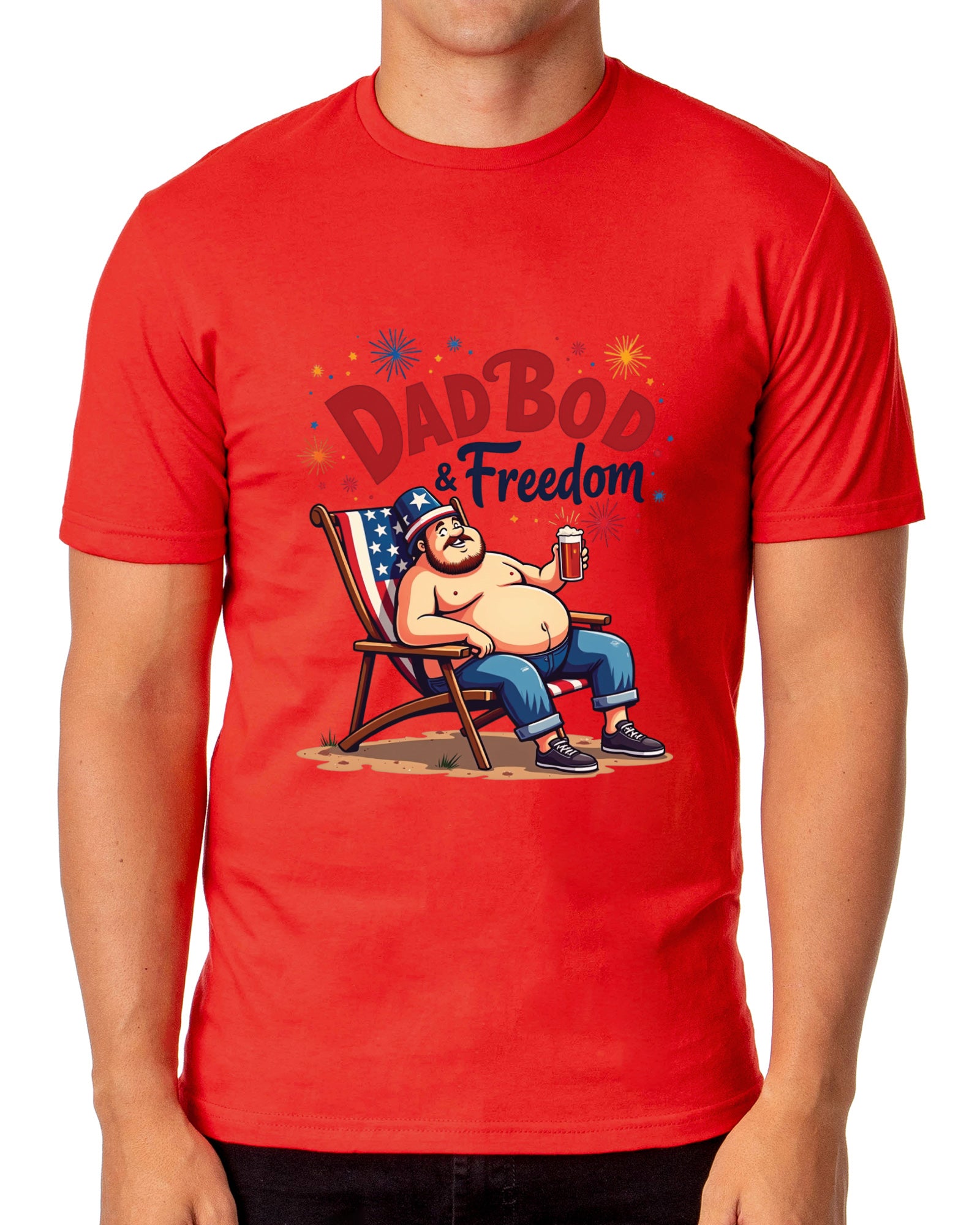 Dadbod And Freedom Men's Patriotic Festive Fourth of July Parody Funny Short-Sleeve T-Shirt