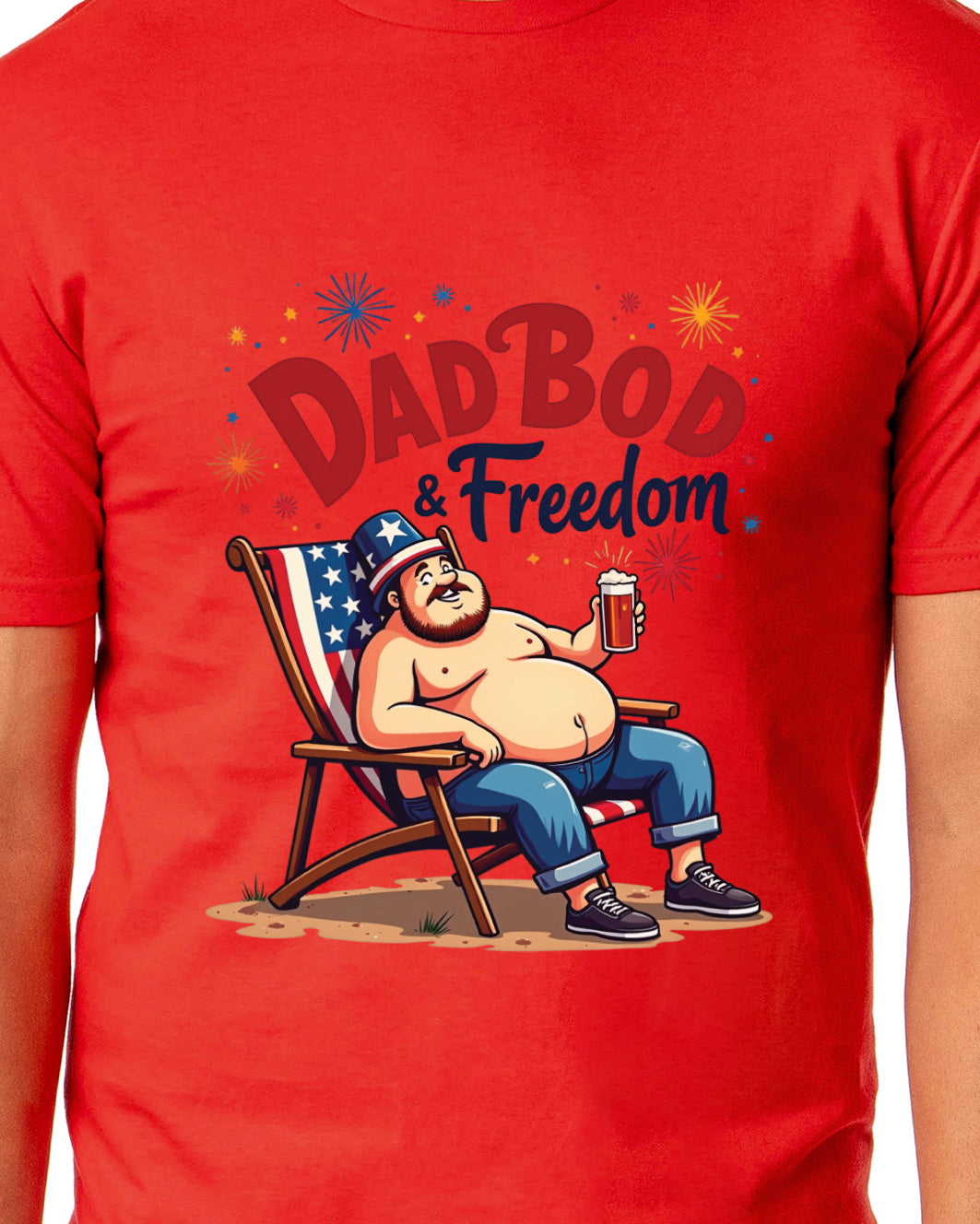 Dadbod And Freedom Men's Patriotic Festive Fourth of July Parody Funny Short-Sleeve T-Shirt