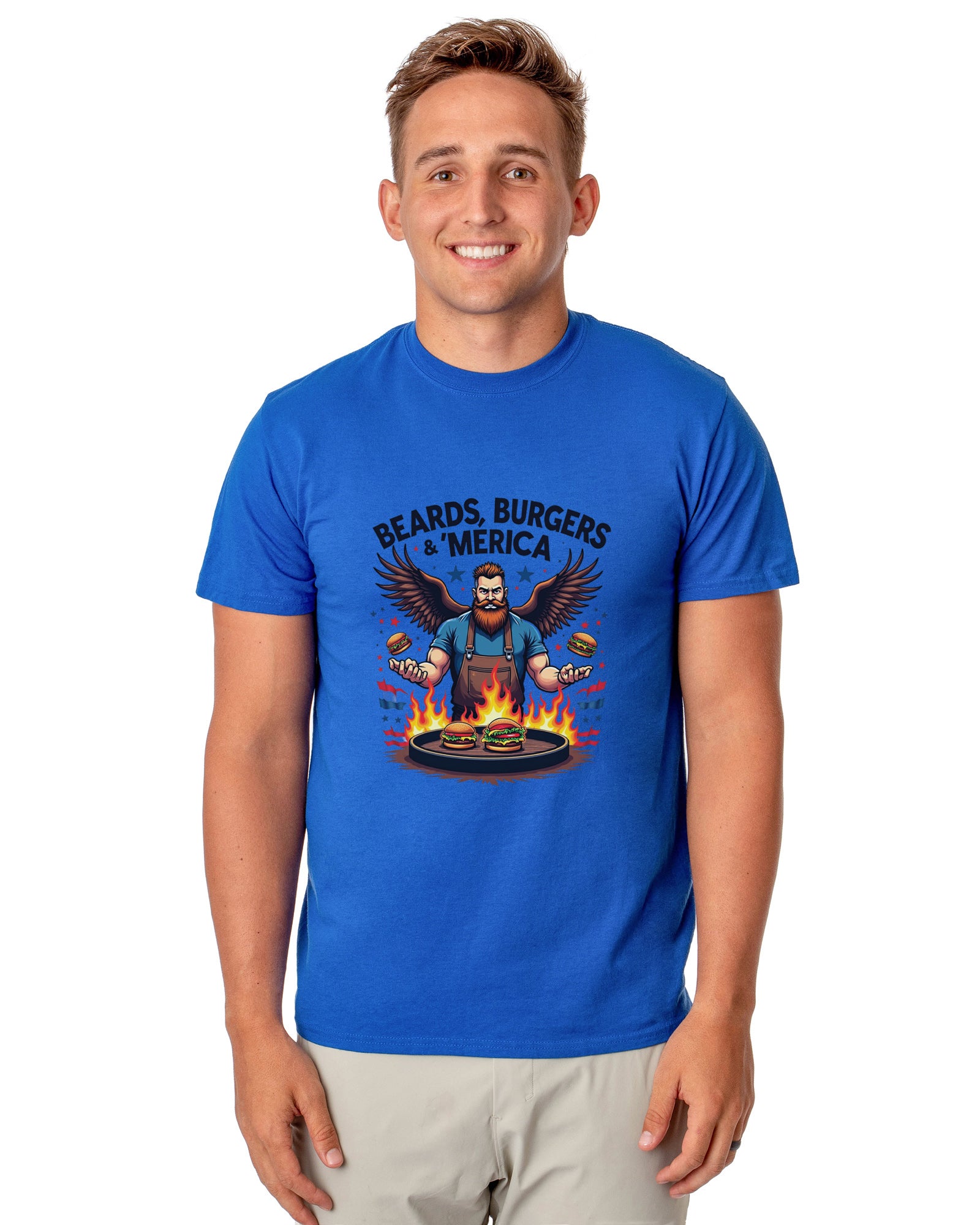 Fourth Of July Men's Beards, Burgers & 'Merica Dad BBQ Funny T-Shirt