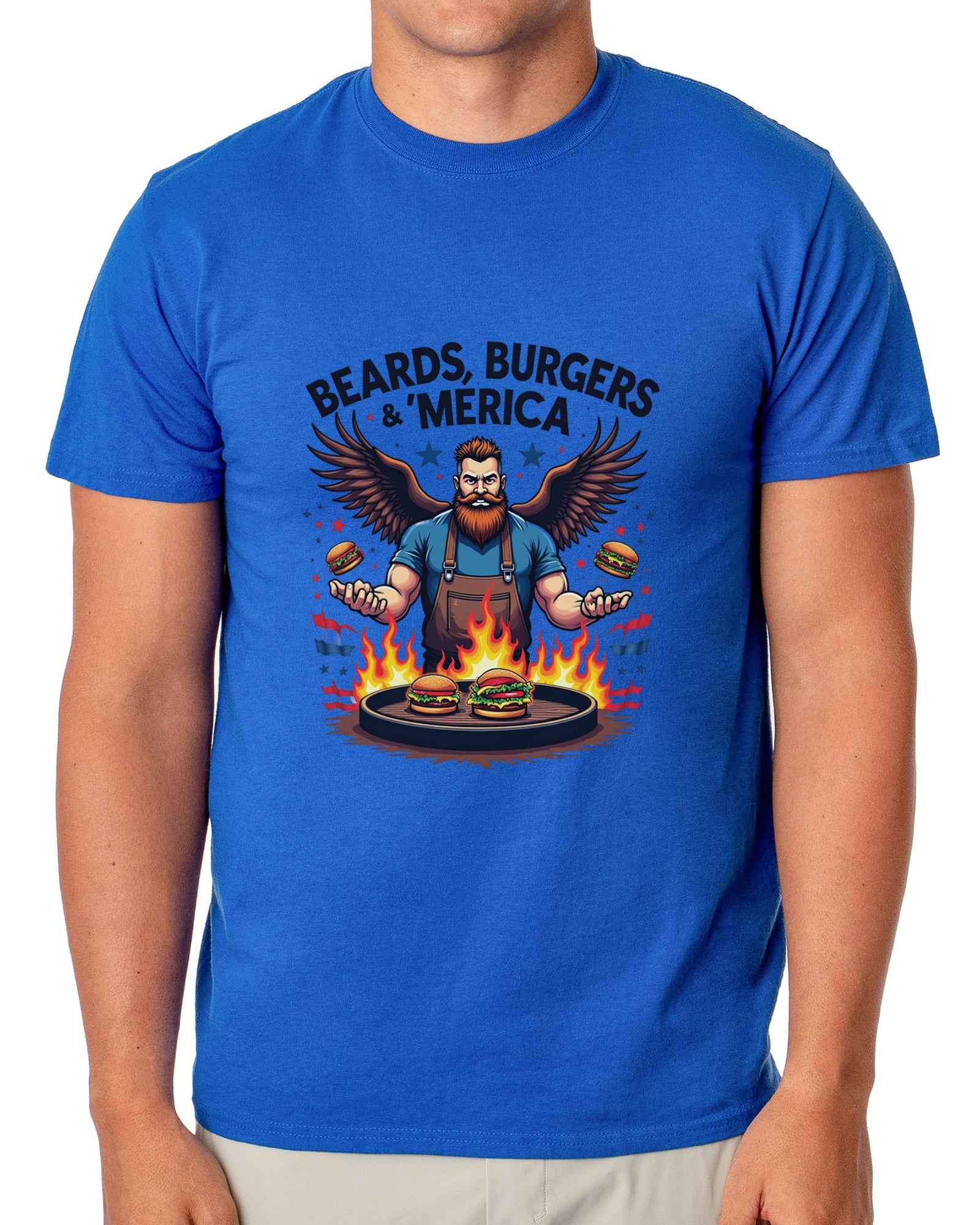 Fourth Of July Men's Beards, Burgers & 'Merica Dad BBQ Funny T-Shirt