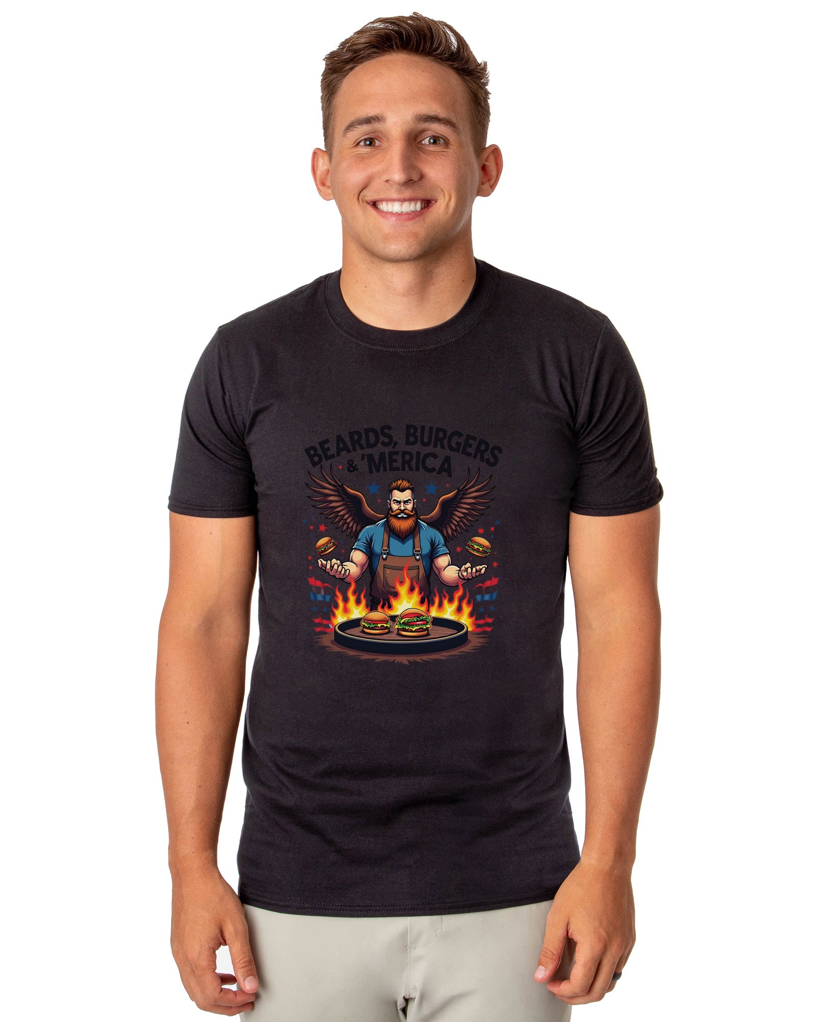 Fourth Of July Men's Beards, Burgers & 'Merica Dad BBQ Funny T-Shirt