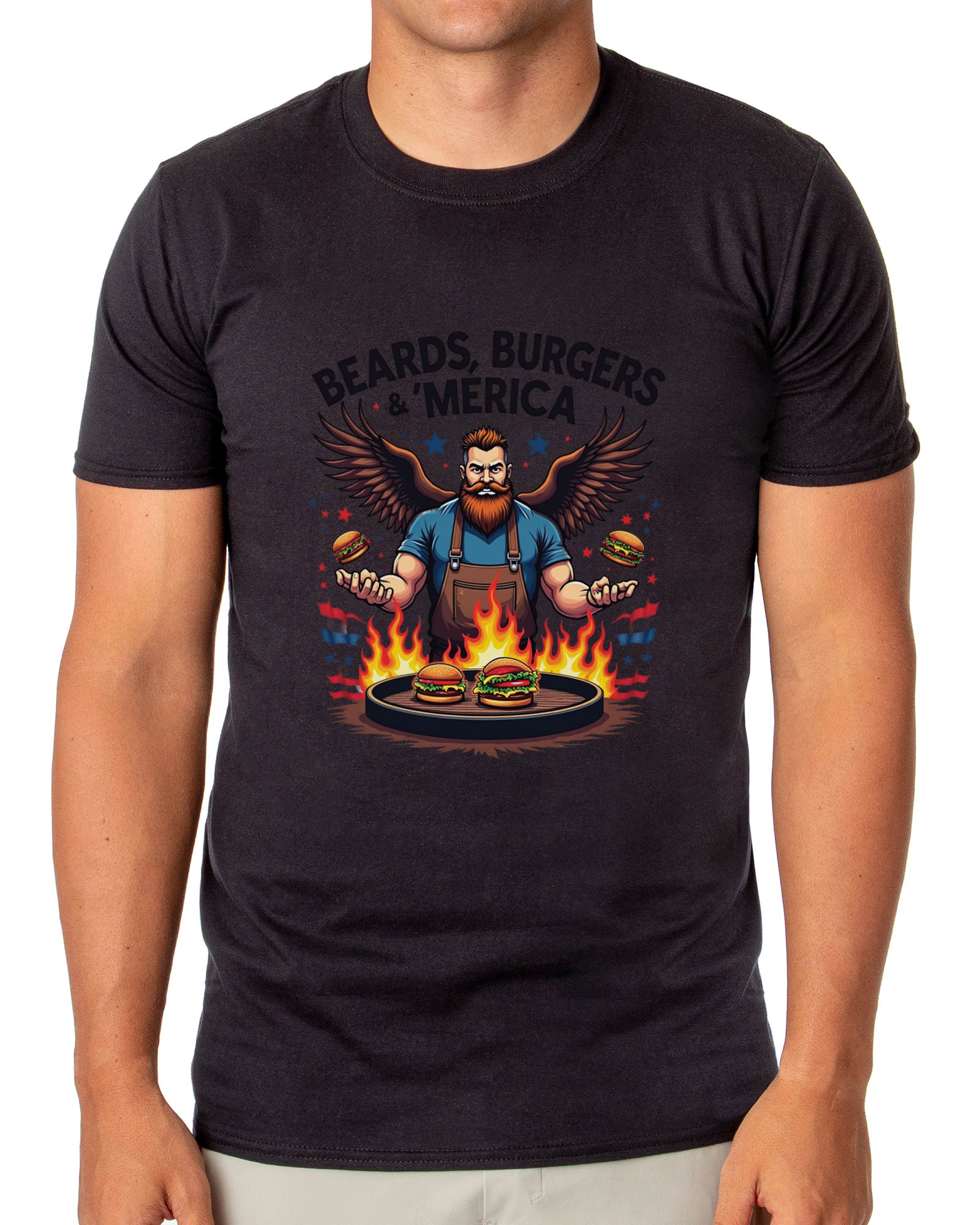 Fourth Of July Men's Beards, Burgers & 'Merica Dad BBQ Funny T-Shirt