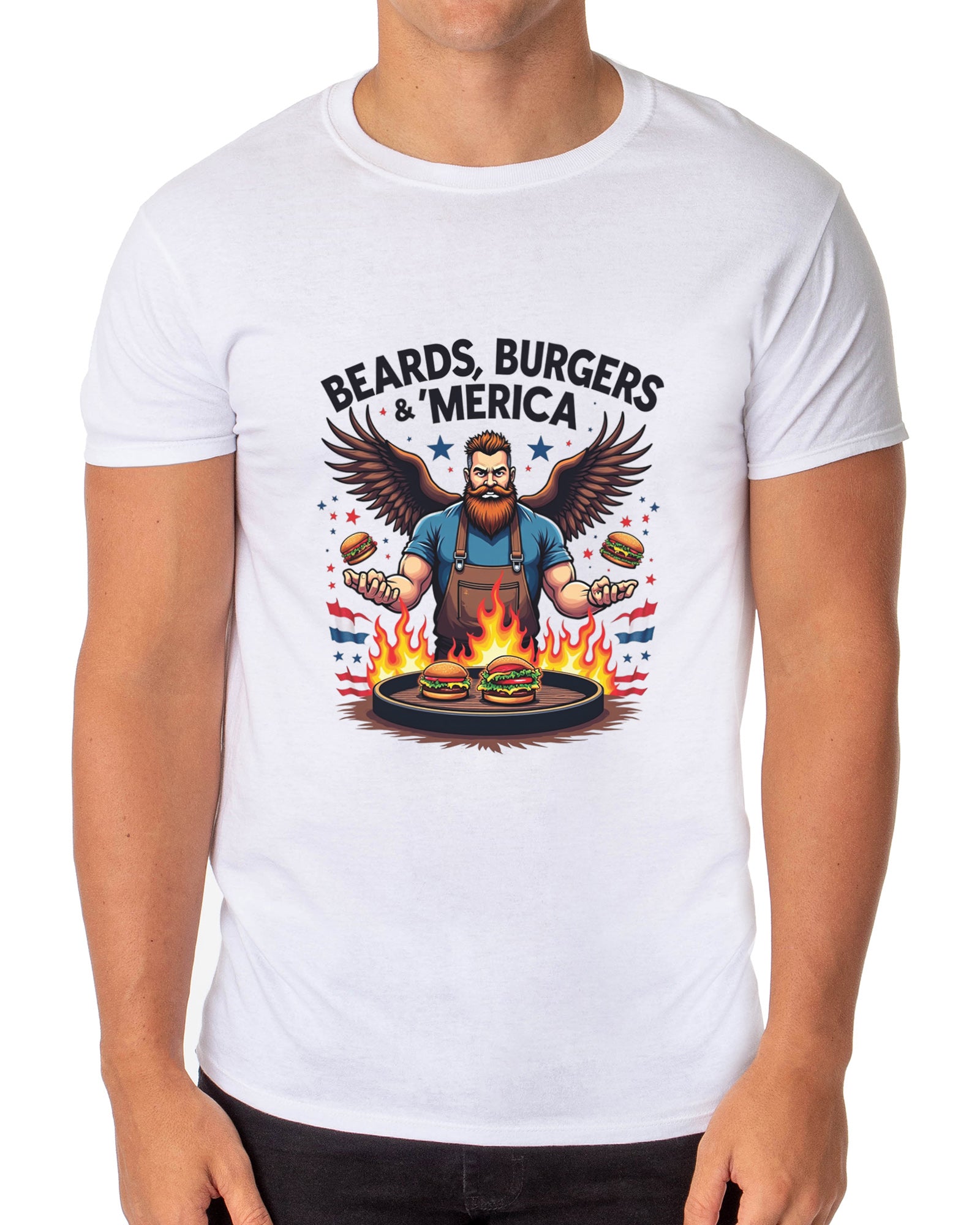 Fourth Of July Men's Beards, Burgers & 'Merica Dad BBQ Funny T-Shirt