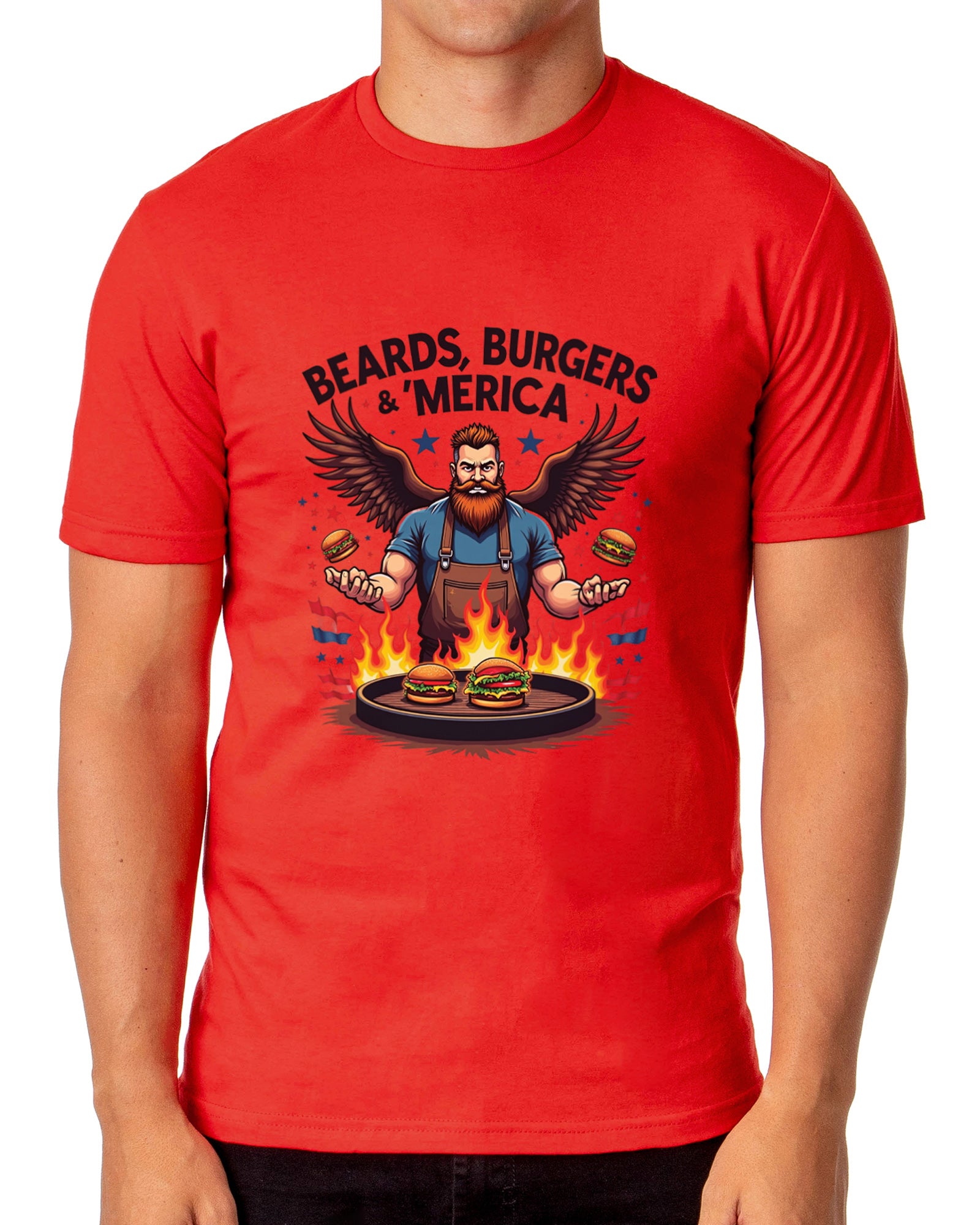 Fourth Of July Men's Beards, Burgers & 'Merica Dad BBQ Funny T-Shirt