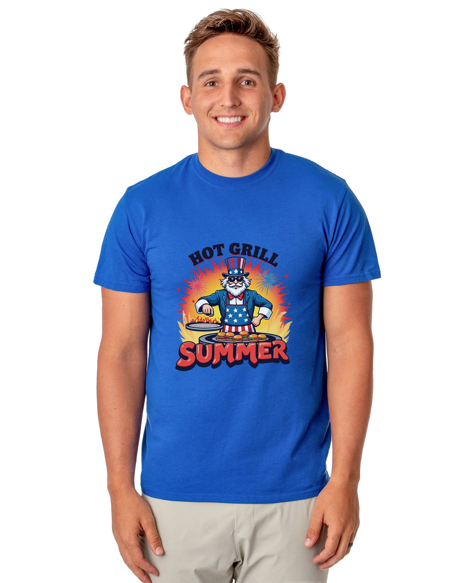 Men's Hot Grill Summer Burger Patriotic Funny T-Shirt For Adults