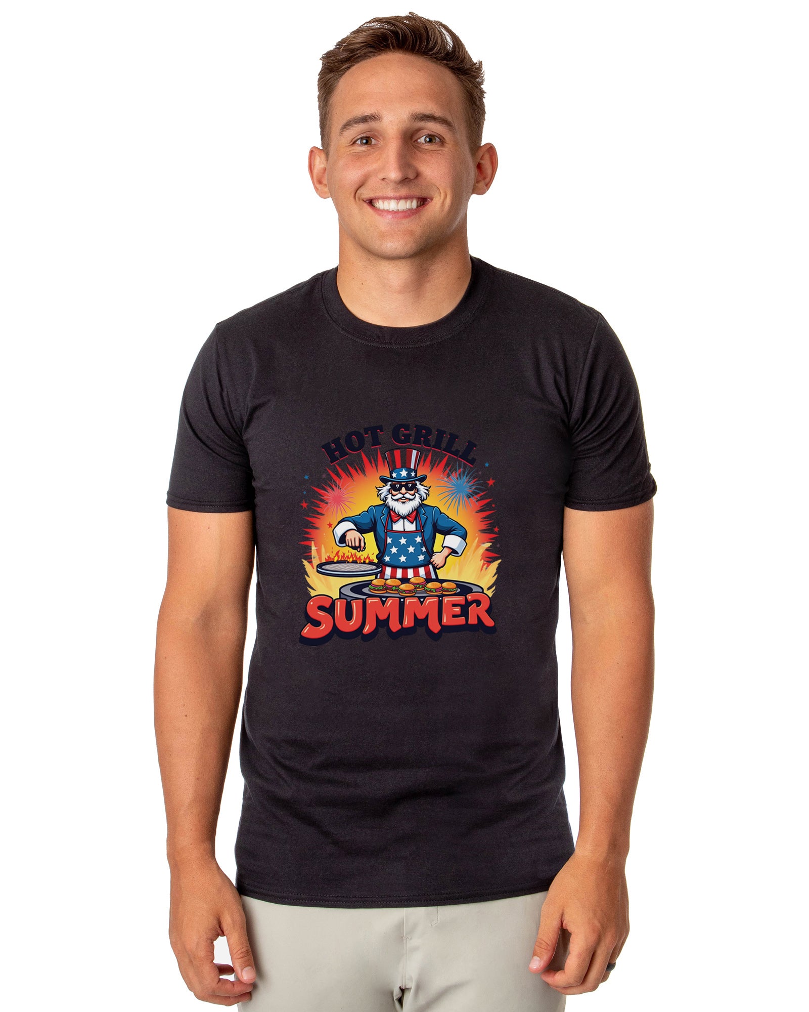 Men's Hot Grill Summer Burger Patriotic Funny T-Shirt For Adults