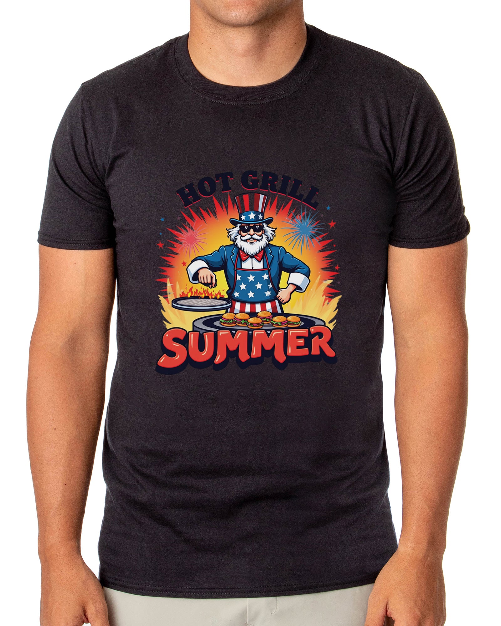 Men's Hot Grill Summer Burger Patriotic Funny T-Shirt For Adults