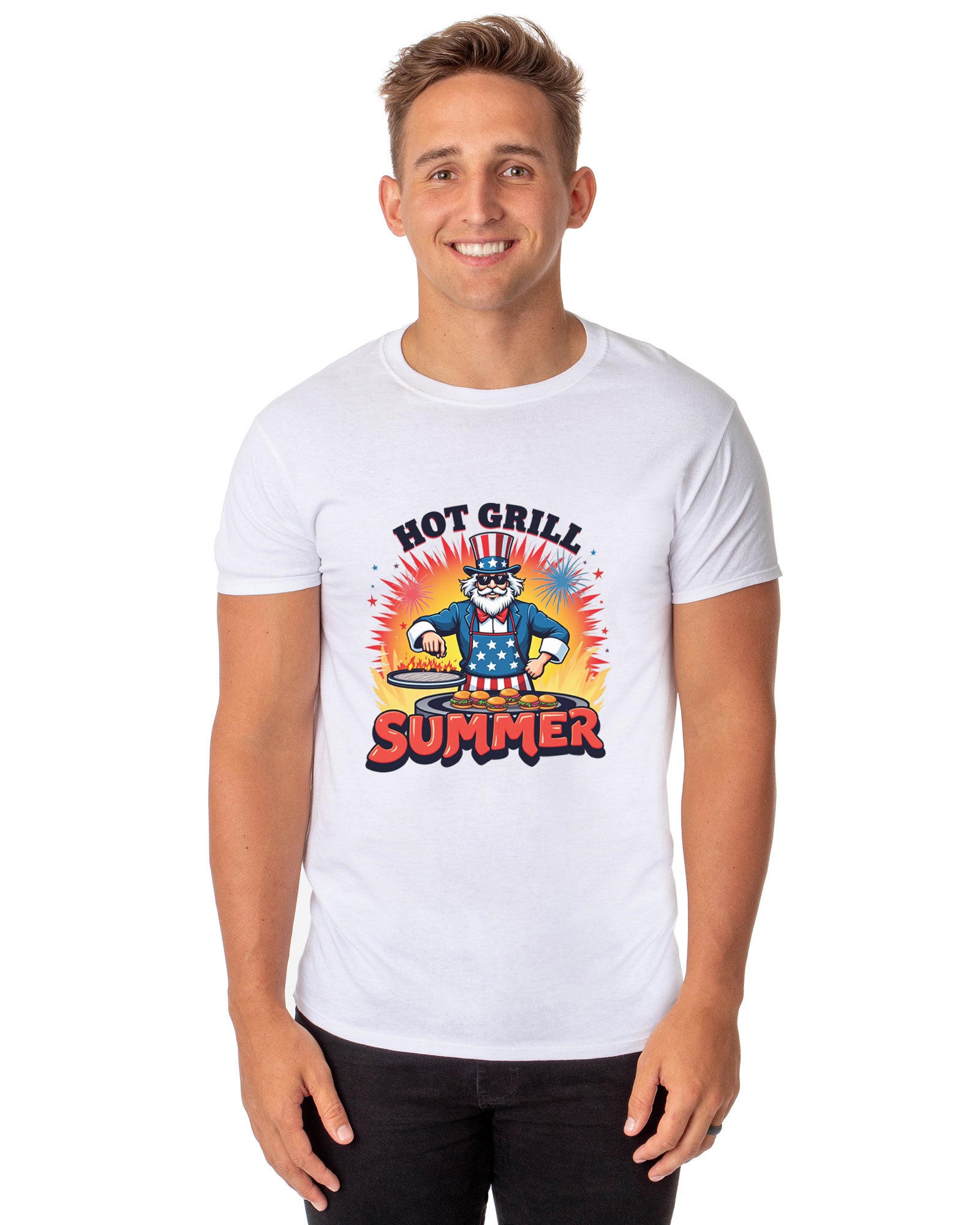 Men's Hot Grill Summer Burger Patriotic Funny T-Shirt For Adults