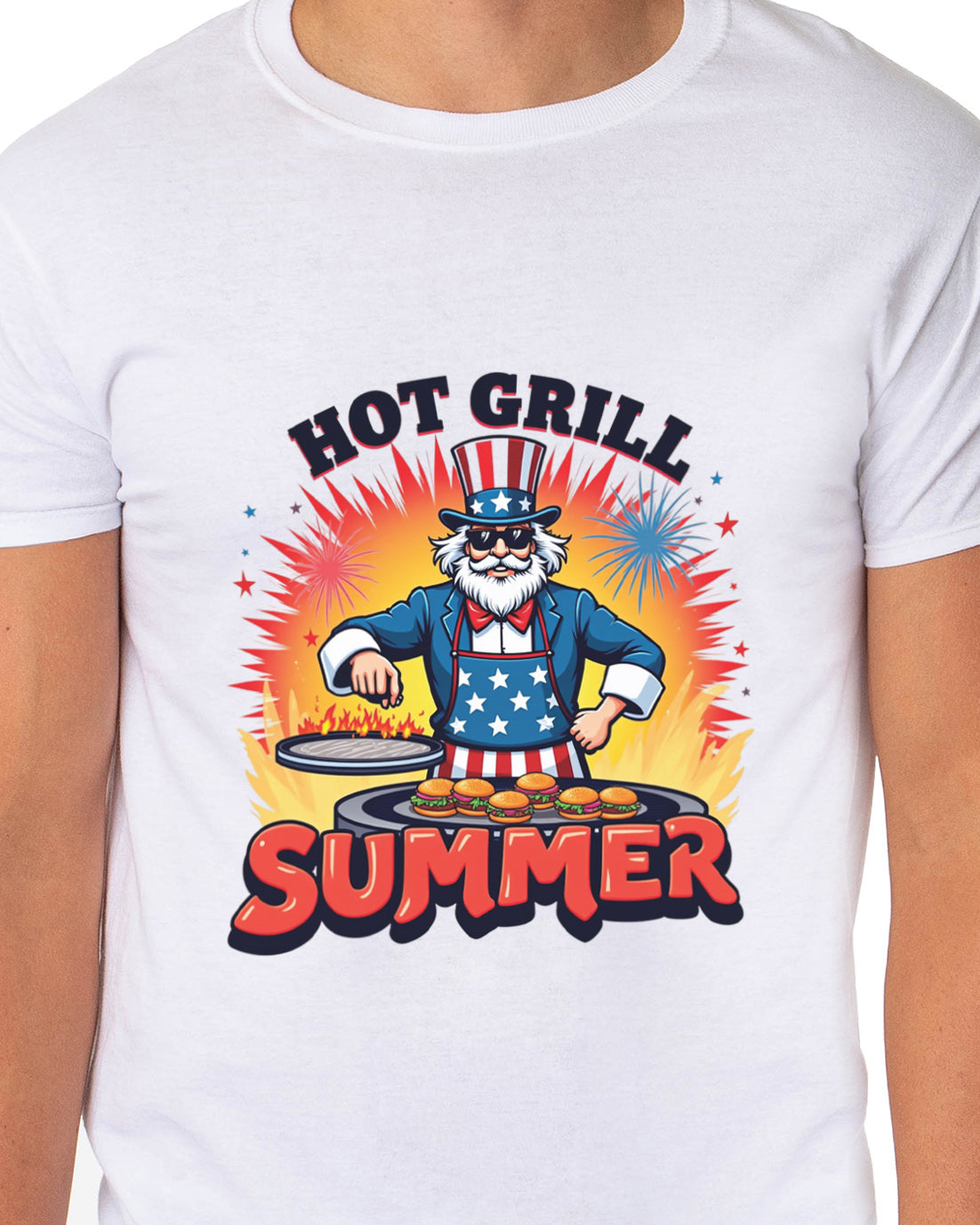 Men's Hot Grill Summer Burger Patriotic Funny T-Shirt For Adults